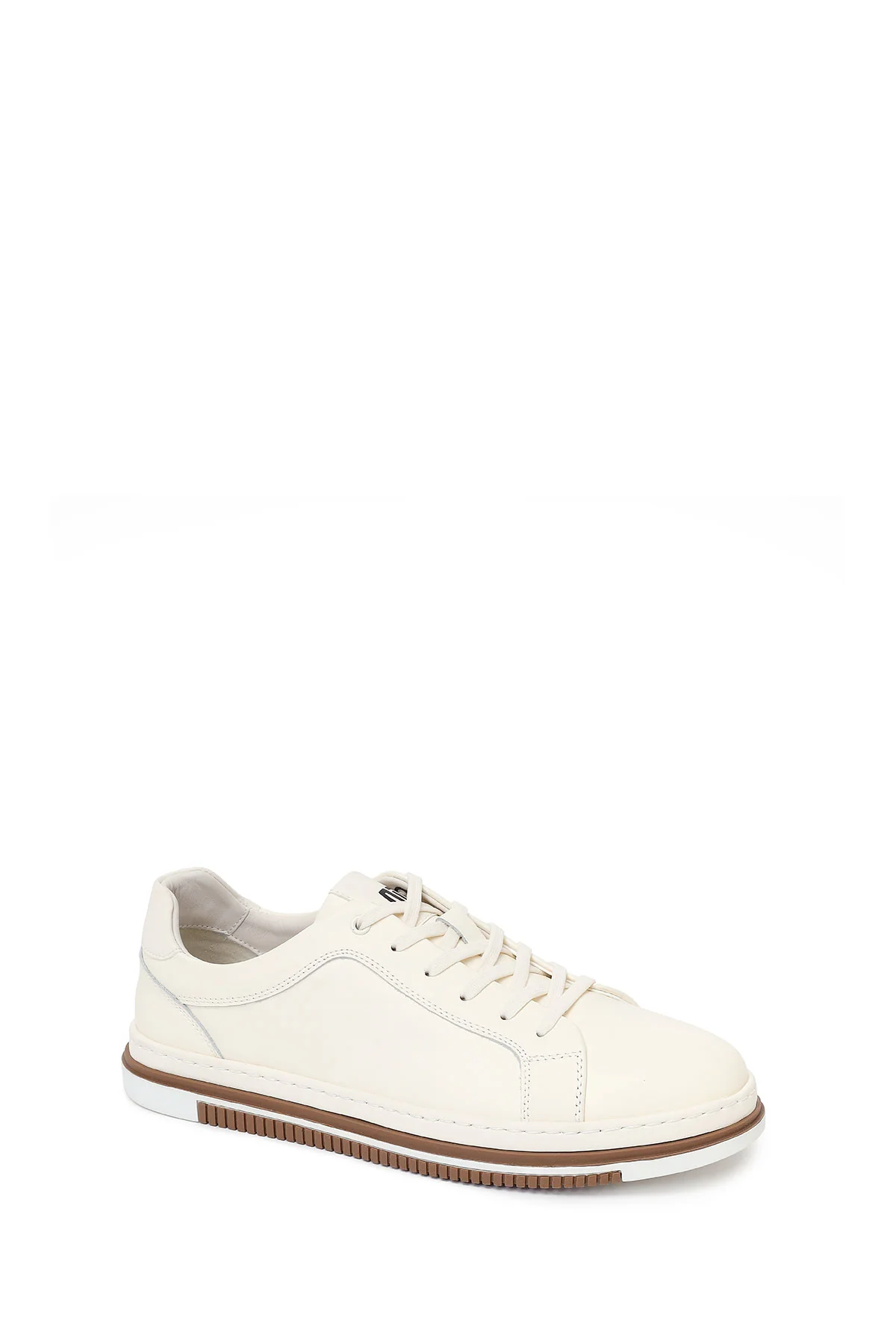 Erkek Beyaz Bağcıklı Deri Sneaker - Image 9