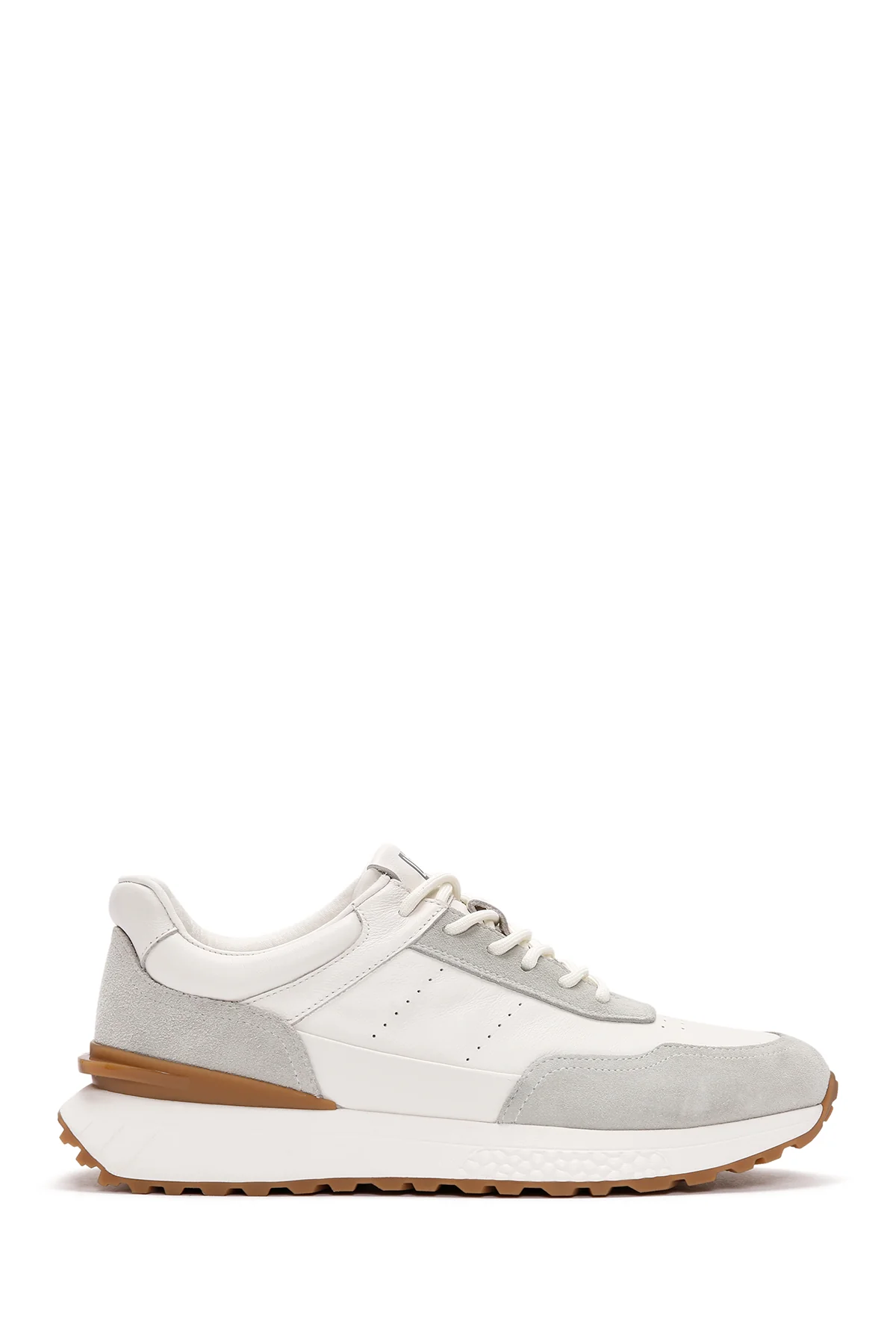 Erkek Beyaz Bağcıklı Kalın Tabanlı Deri Casual Sneaker