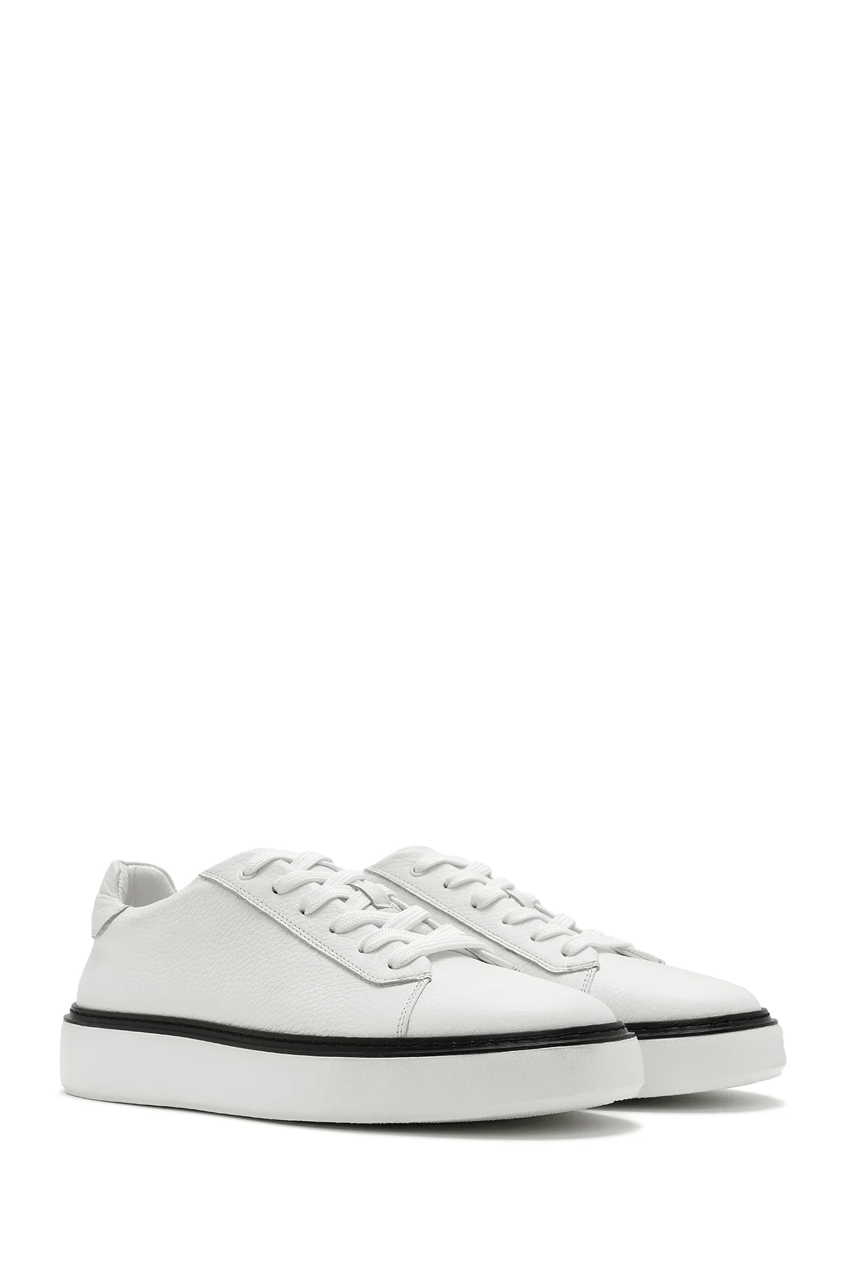 Erkek Beyaz Bağcıklı Kalın Tabanlı Deri Sneaker - Image 3