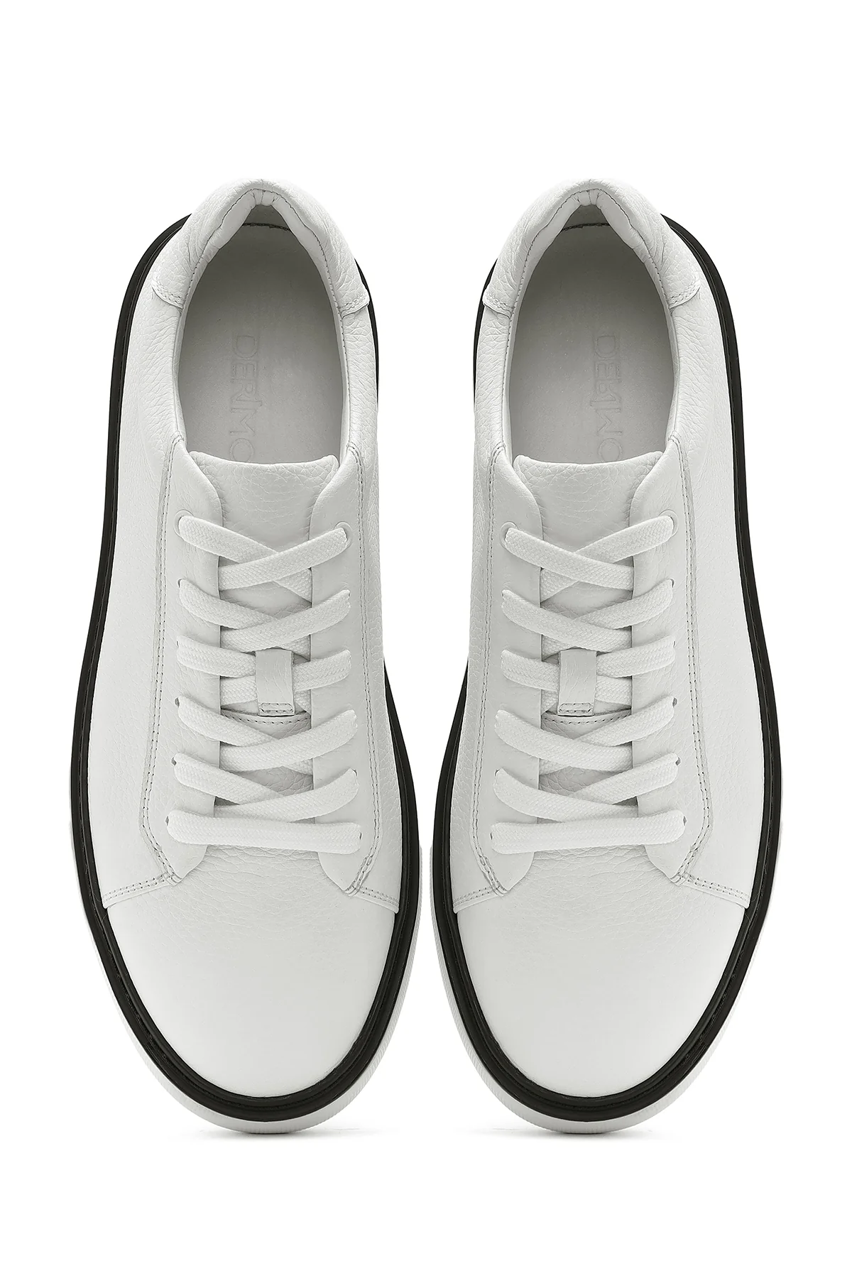 Erkek Beyaz Bağcıklı Kalın Tabanlı Deri Sneaker - Image 7