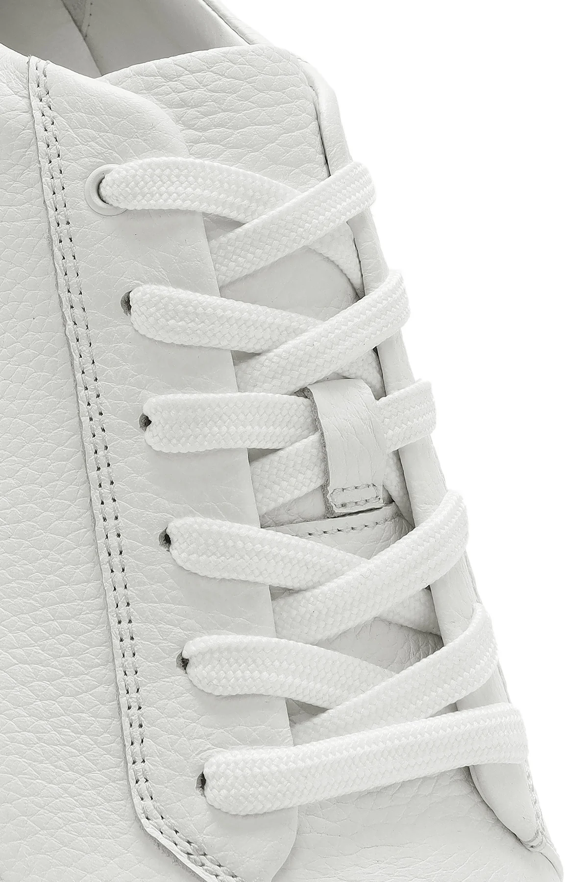 Erkek Beyaz Bağcıklı Kalın Tabanlı Deri Sneaker - Image 9