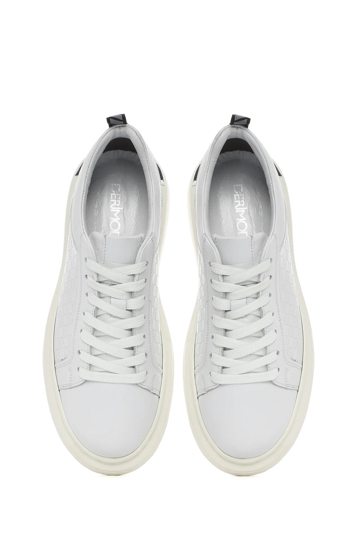 Erkek Beyaz Bağcıklı Kalın Tabanlı Deri Sneaker - Image 7