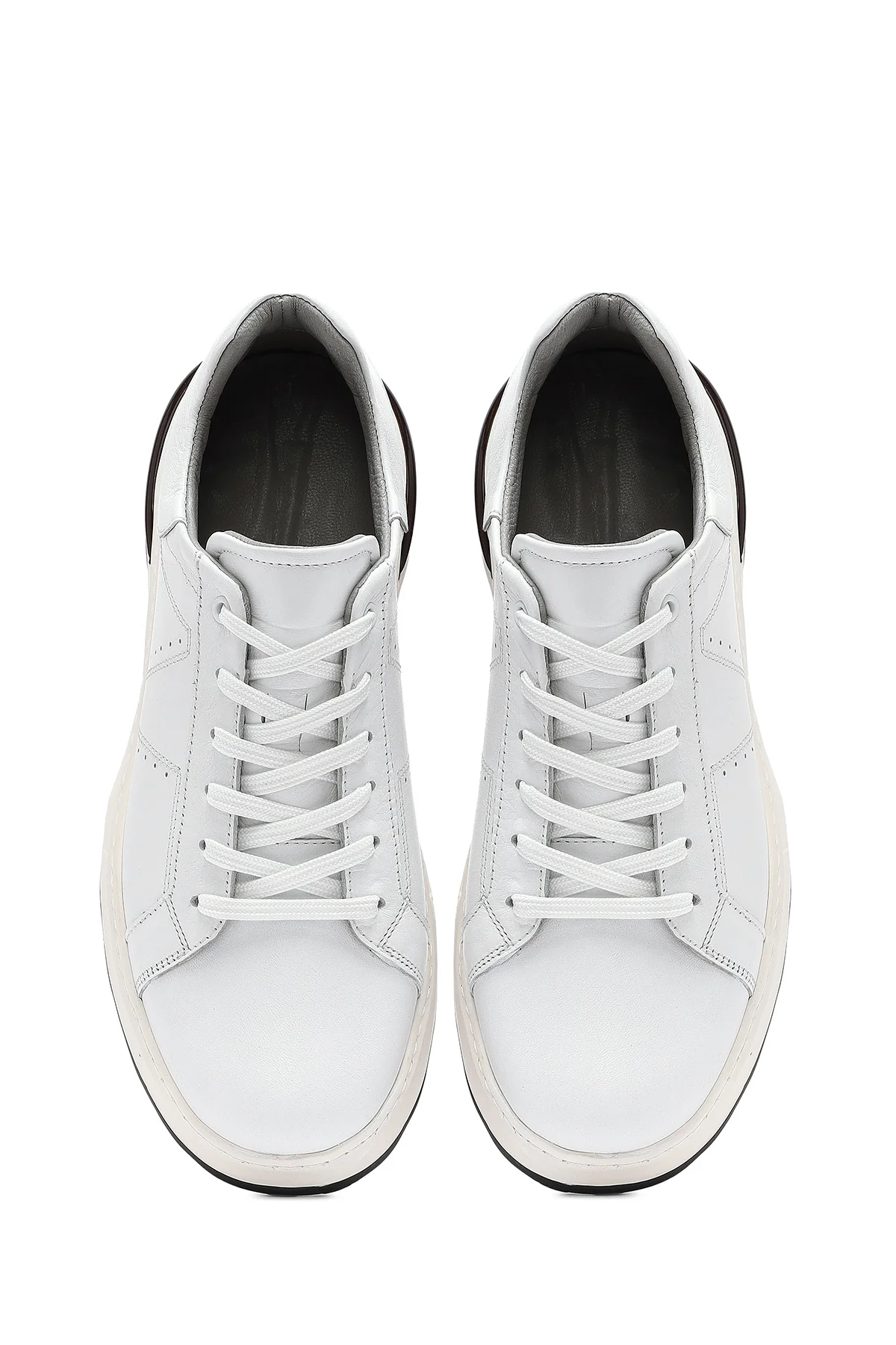 Erkek Beyaz Bağcıklı Kalın Tabanlı Deri Sneaker - Image 7