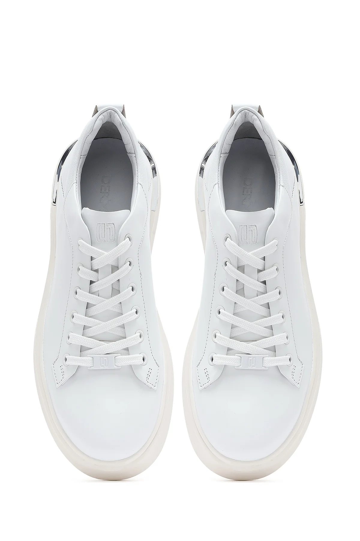 Erkek Beyaz Bağcıklı Kalın Tabanlı Deri Sneaker - Image 7