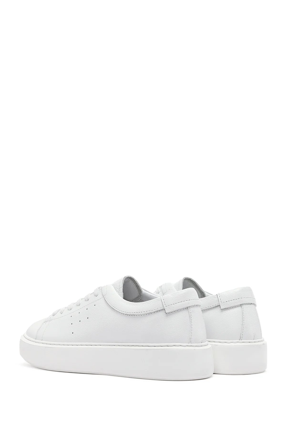 Erkek Beyaz Bağcıklı Kalın Tabanlı Deri Sneaker - Image 5