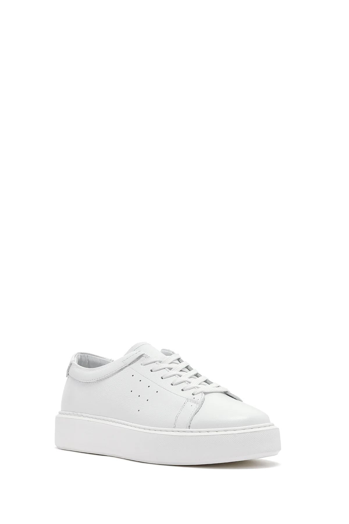 Erkek Beyaz Bağcıklı Kalın Tabanlı Deri Sneaker - Image 6