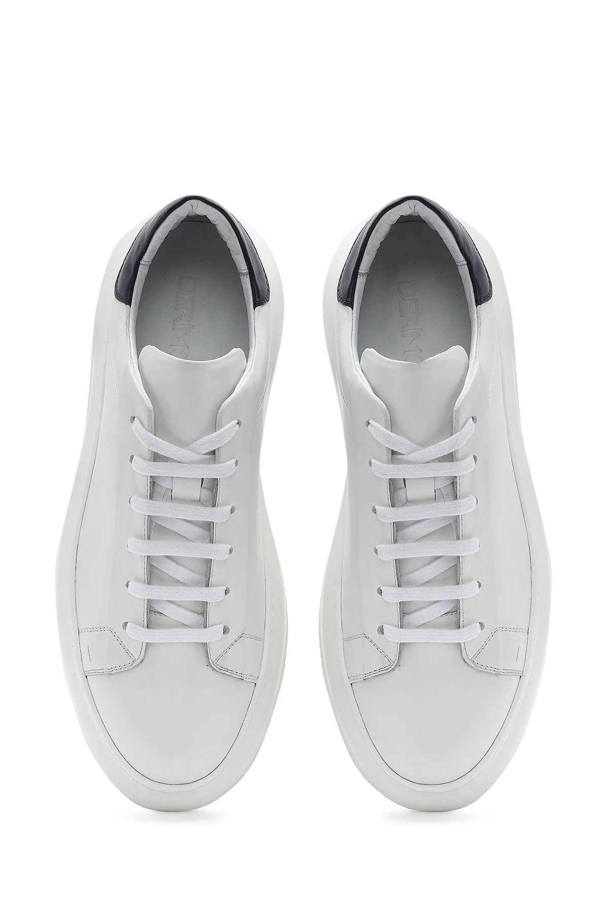Erkek Beyaz Bağcıklı Kalın Tabanlı Deri Sneaker - Image 7