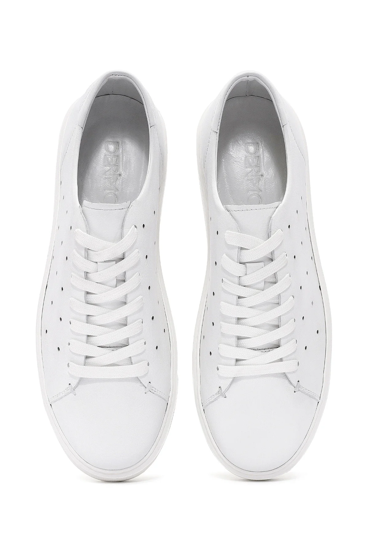 Erkek Beyaz Bağcıklı Kalın Tabanlı Deri Sneaker - Image 7