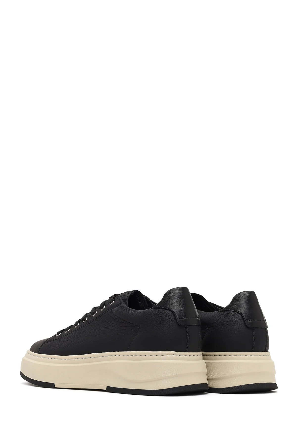 Erkek Siyah Bağcıklı Kalın Tabanlı Deri Sneaker - Image 5