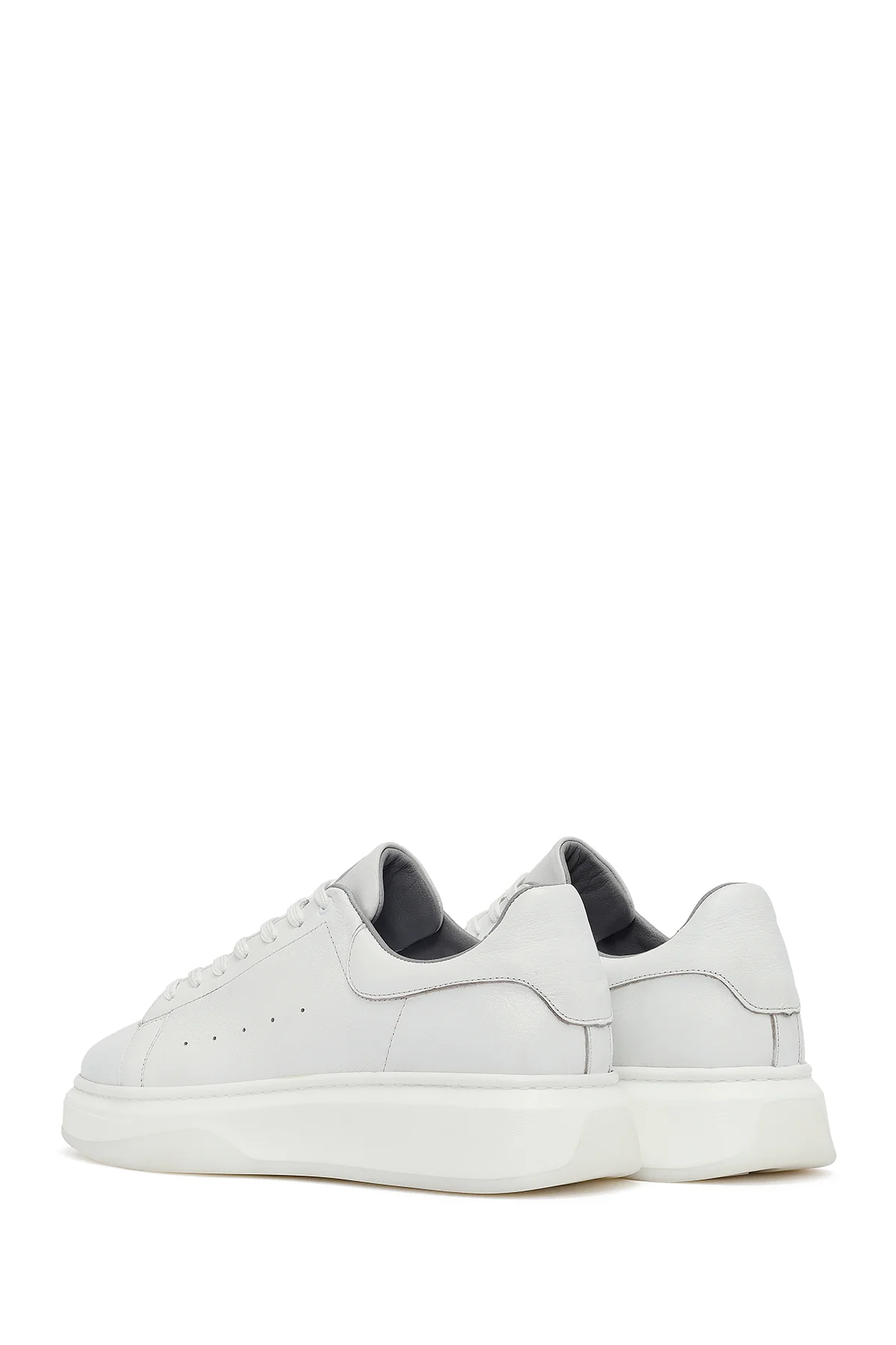 Erkek Beyaz Bağcıklı Kalın Tabanlı Deri Sneaker - Image 5