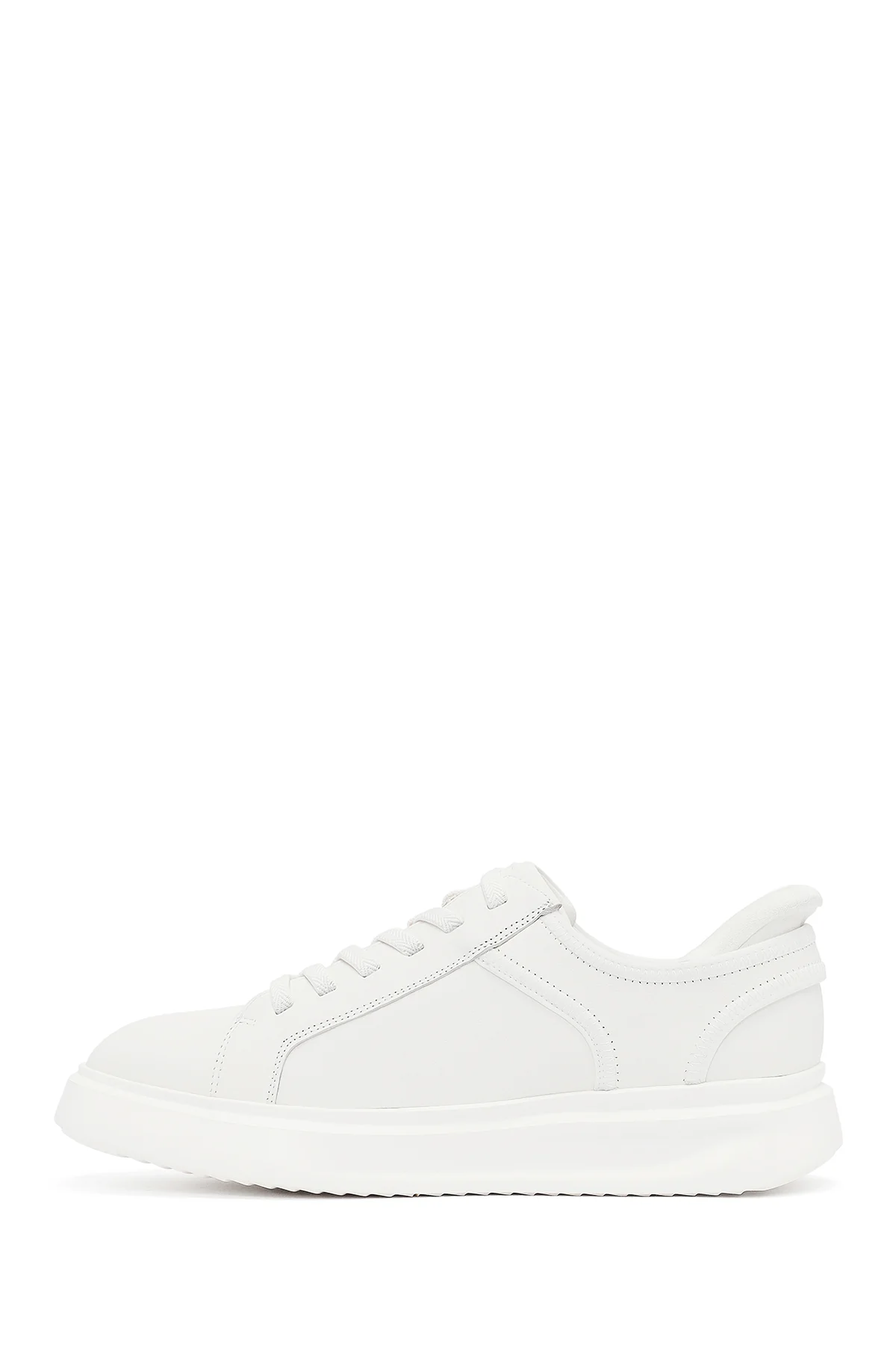 Erkek Beyaz Bağcıklı Kalın Tabanlı Deri Sneaker - Image 2