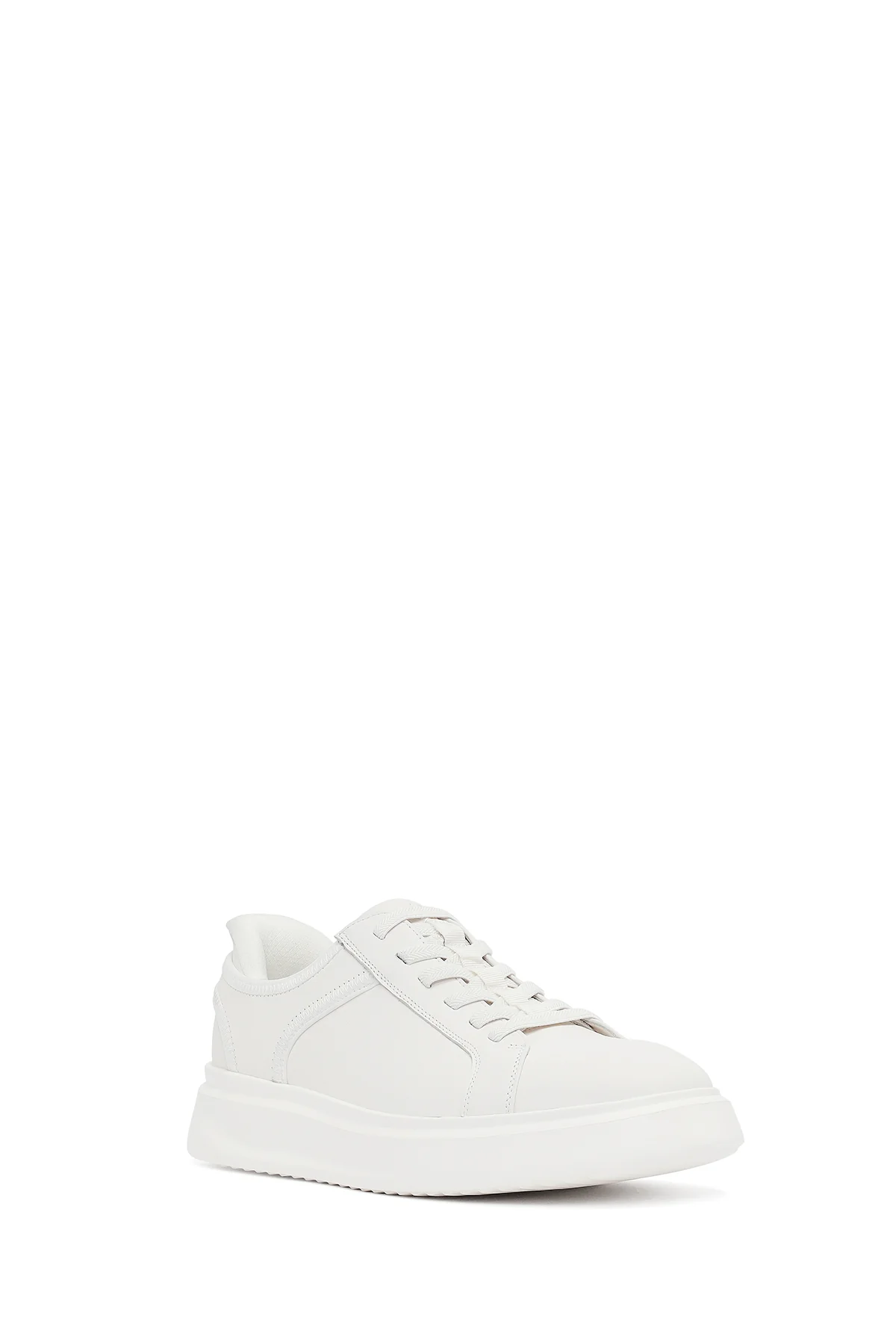 Erkek Beyaz Bağcıklı Kalın Tabanlı Deri Sneaker - Image 6