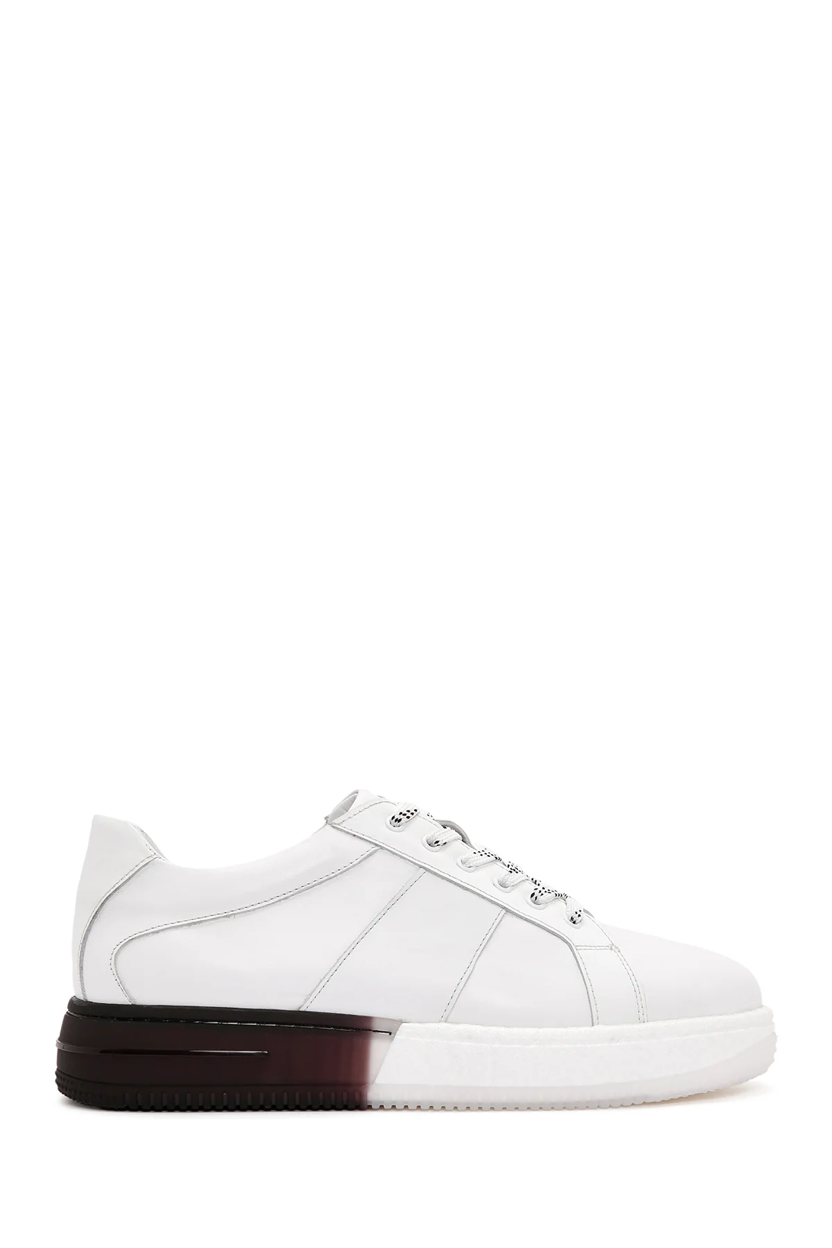 Erkek Beyaz Kalın Tabanlı Bağcıklı Deri Sneaker