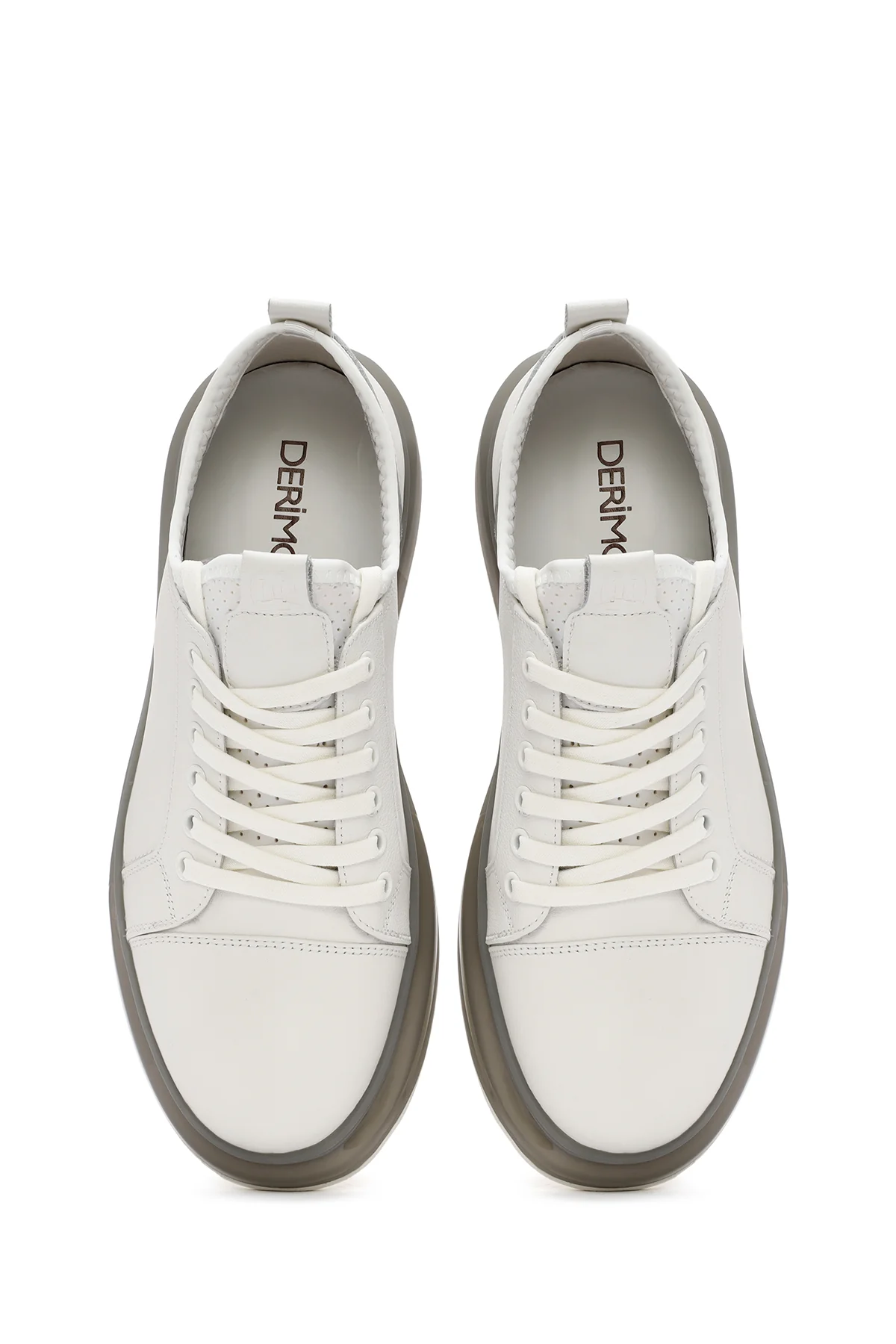 Erkek Beyaz Kalın Tabanlı Bağcıklı Deri Sneaker - Image 7