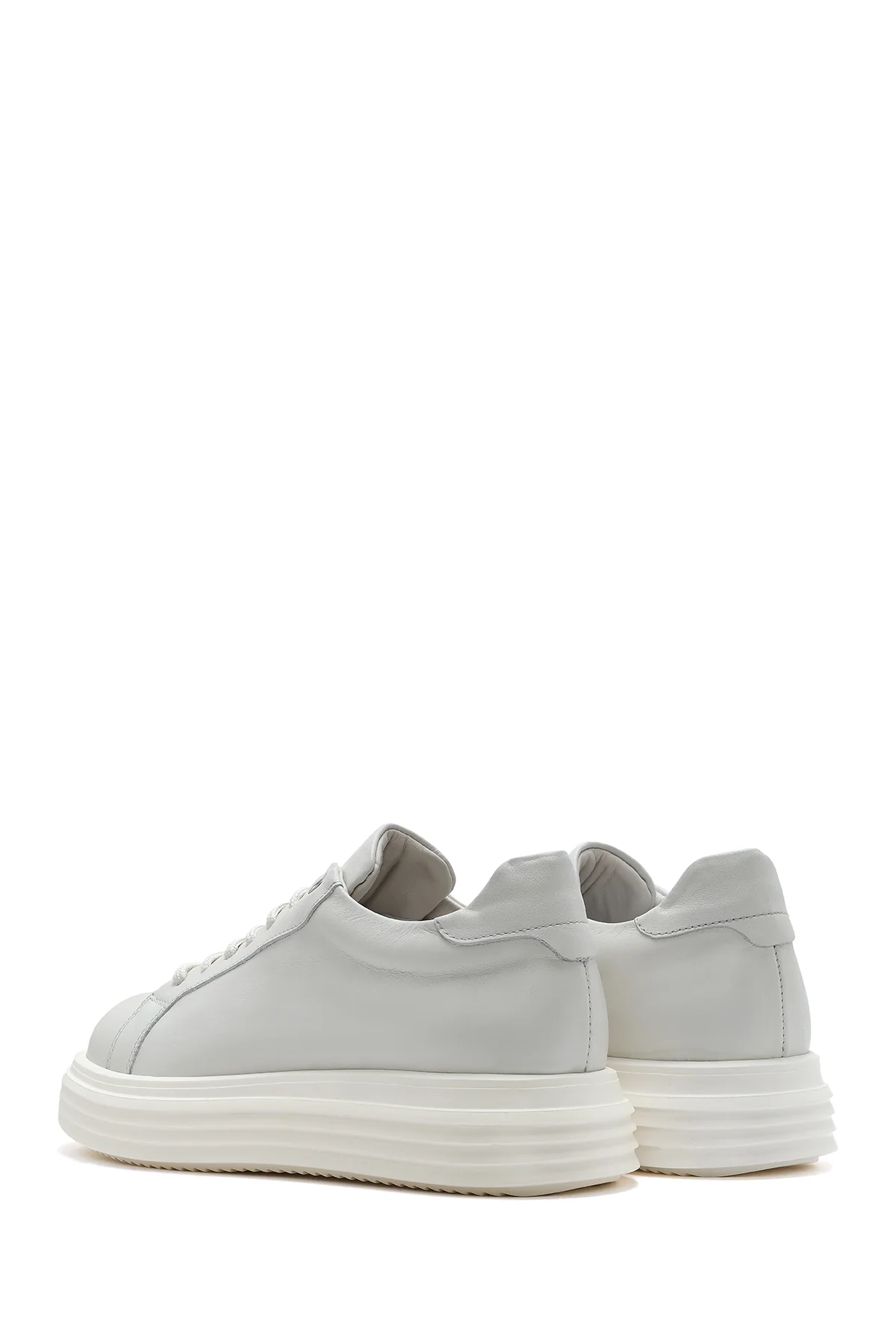 Erkek Beyaz Kalın Tabanlı Bağcıklı Deri Sneaker - Image 5