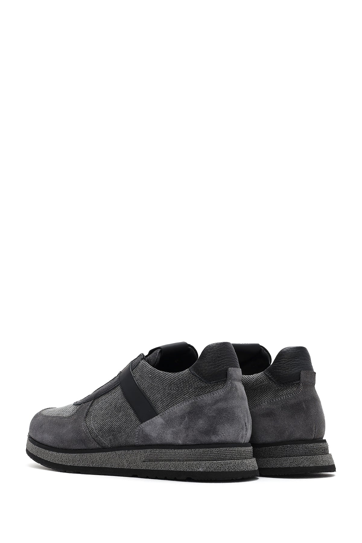 Erkek Gri Bağcıklı Deri Casual Sneaker - Image 5