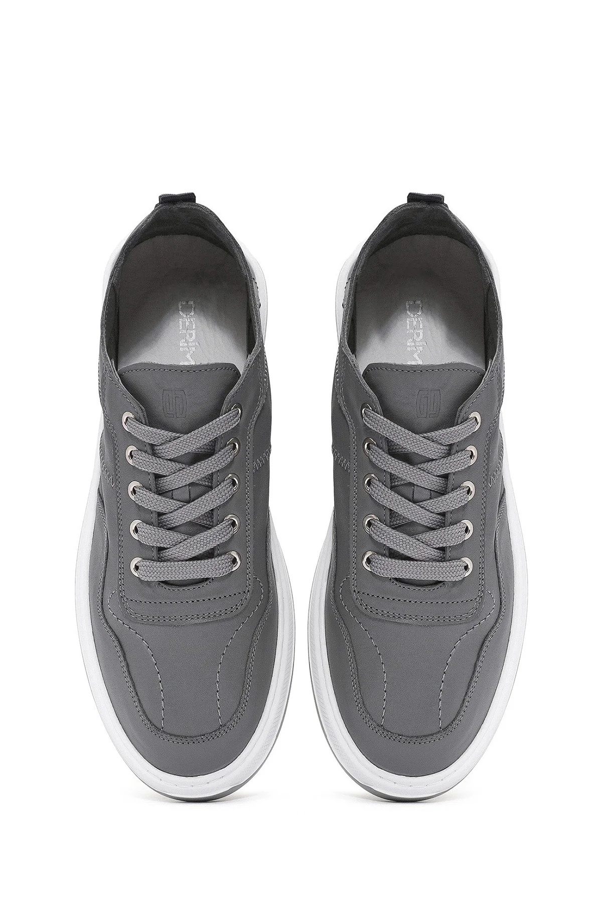 Erkek Gri Bağcıklı Deri Sneaker - Image 8