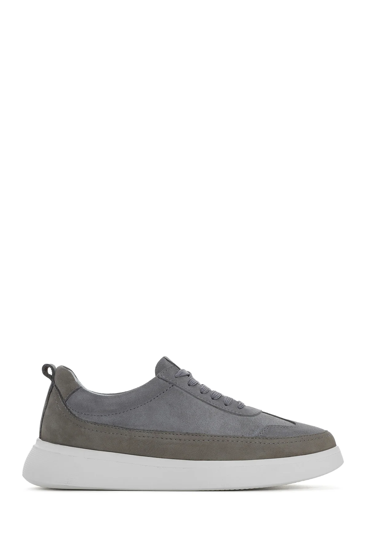 Erkek Gri Bağcıklı Kalın Tabanlı Deri Sneaker