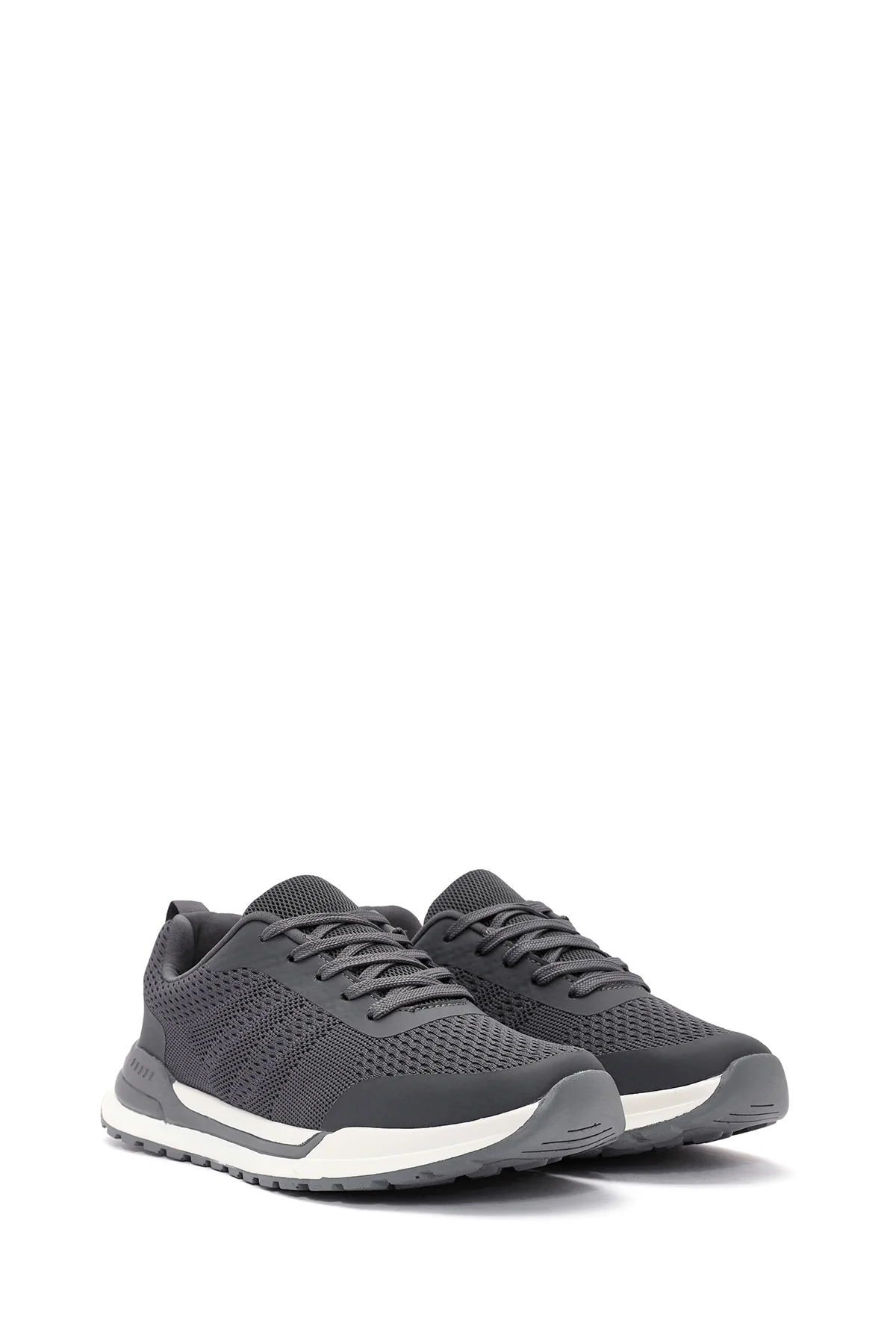 Erkek Gri Bağcıklı Kumaş Sneaker - Image 3
