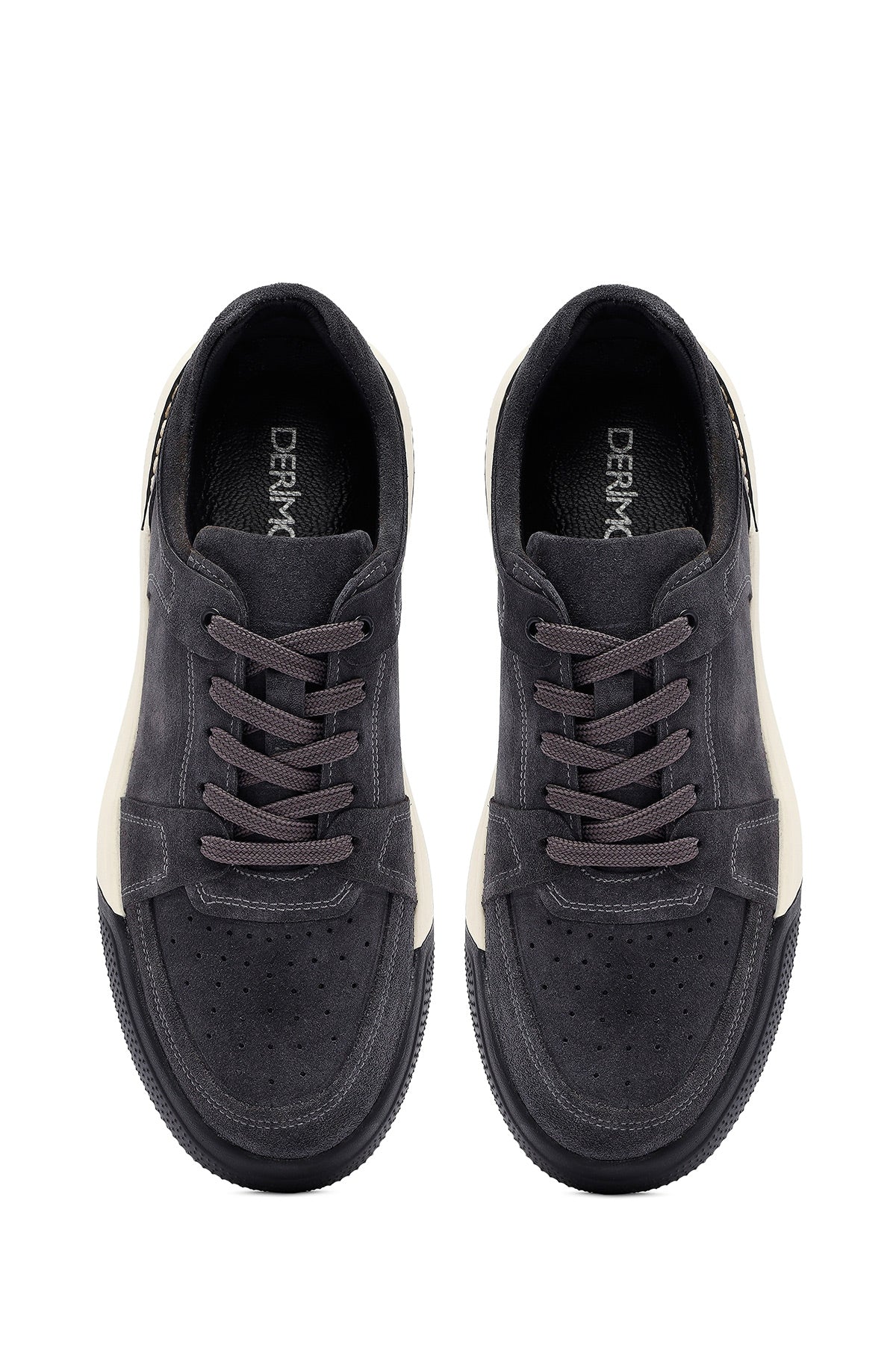 Erkek Gri Bağcıklı Süet Deri Sneaker - Image 7