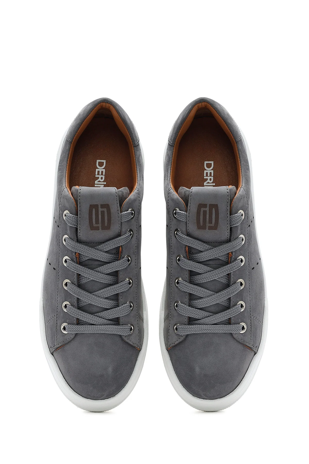Erkek Gri Bağcıklı Süet Deri Sneaker - Image 7