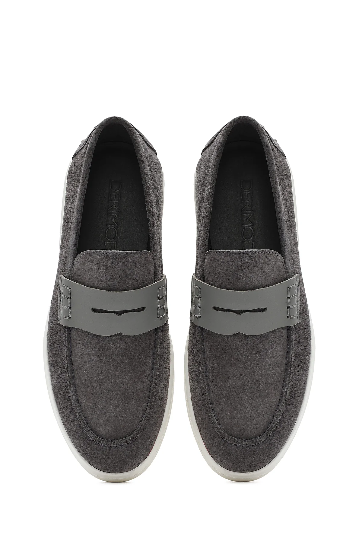 Erkek Gri Kalın Tabanlı Süet Deri Casual Loafer - Image 7