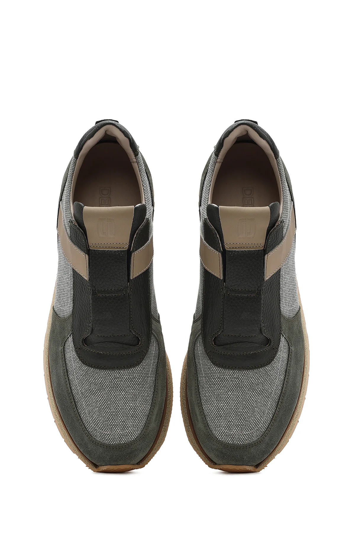 Erkek Haki Bağcıklı Deri Casual Sneaker - Image 7
