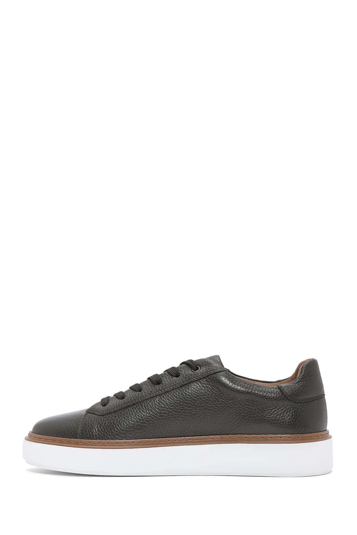 Erkek Haki Bağcıklı Kalın Tabanlı Deri Sneaker - Image 4