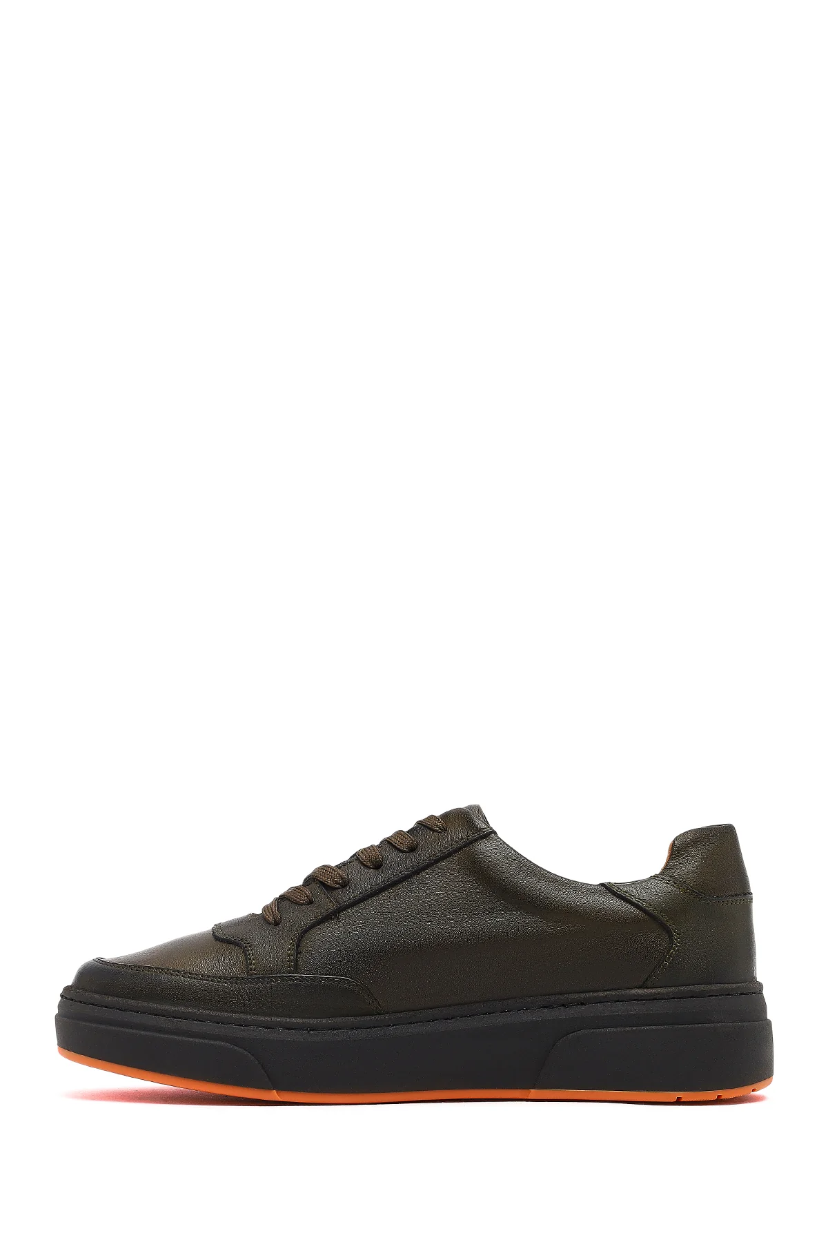 Erkek Haki Bağcıklı Kalın Tabanlı Deri Sneaker - Image 2