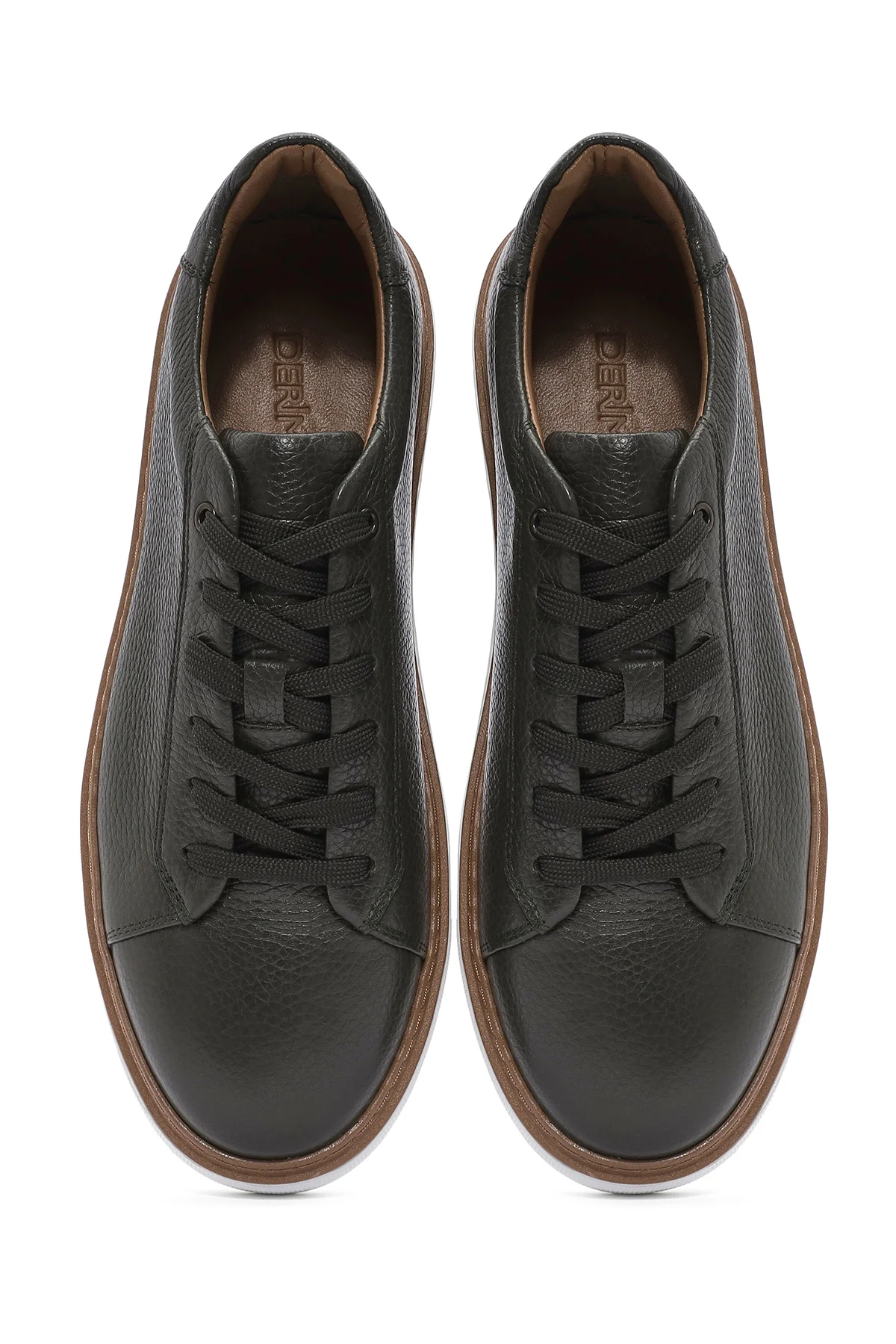 Erkek Haki Bağcıklı Kalın Tabanlı Deri Sneaker - Image 6