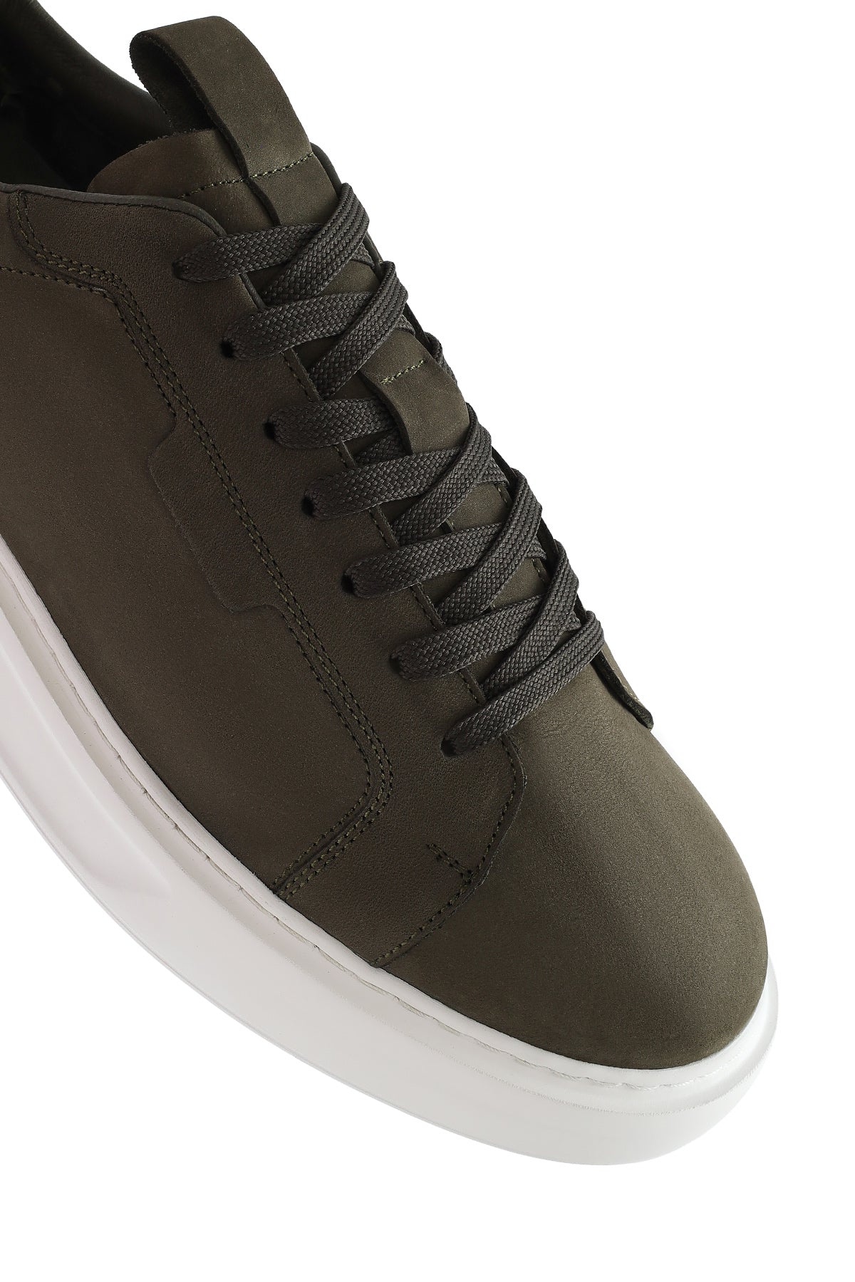 Erkek Haki Bağcıklı Nubuk Deri Sneaker - Image 9