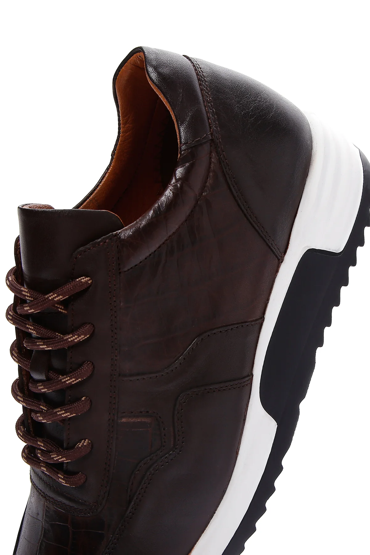Erkek Kahverengi Bağcıklı Deri Casual Sneaker - Image 7