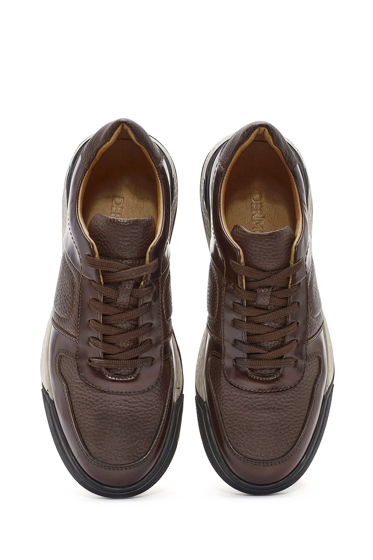 Erkek Kahverengi Bağcıklı Deri Casual Sneaker - Image 7