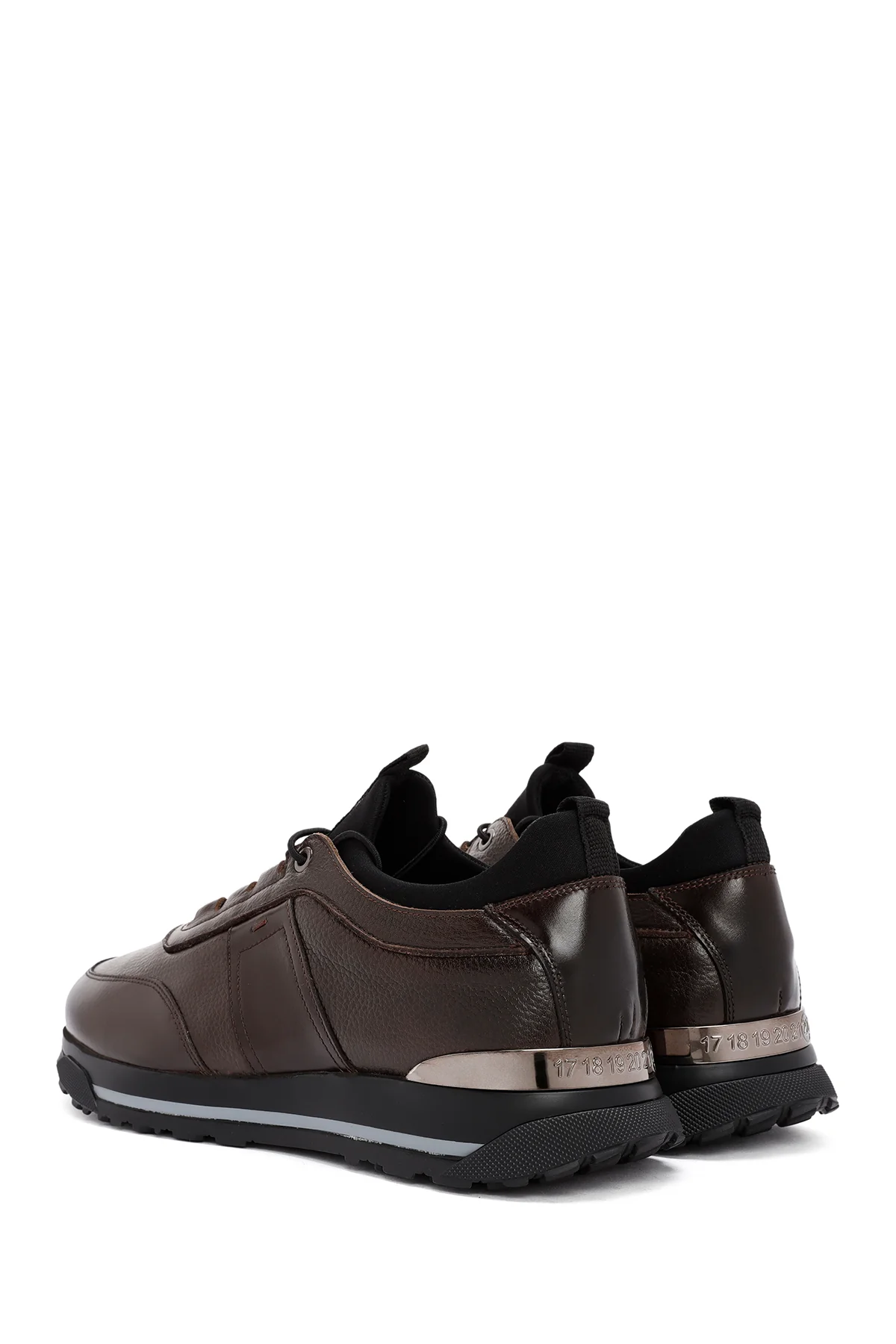 Erkek Kahverengi Bağcıklı Deri Casual Sneaker - Image 5