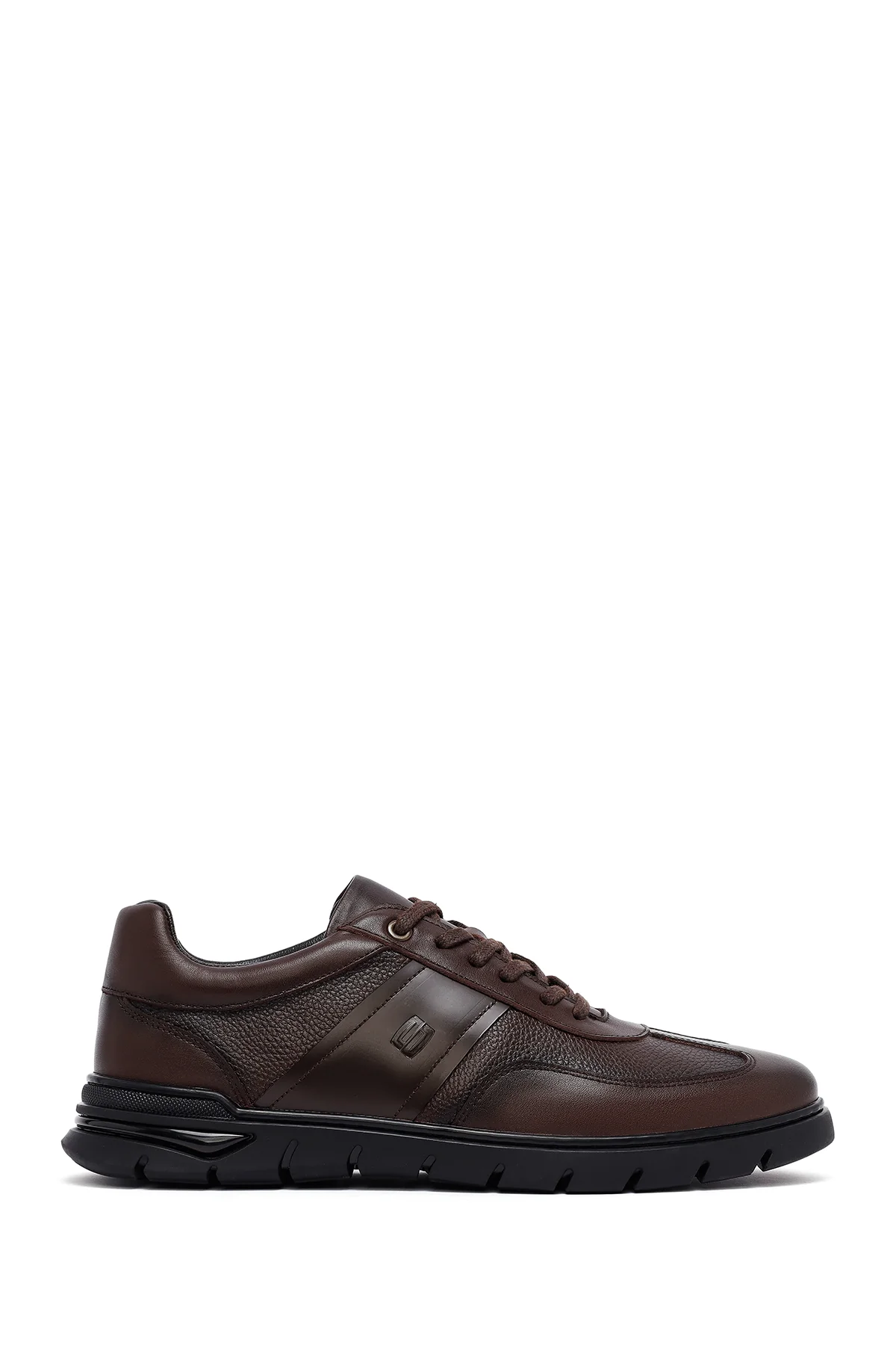 Erkek Kahverengi Bağcıklı Deri Casual Sneaker
