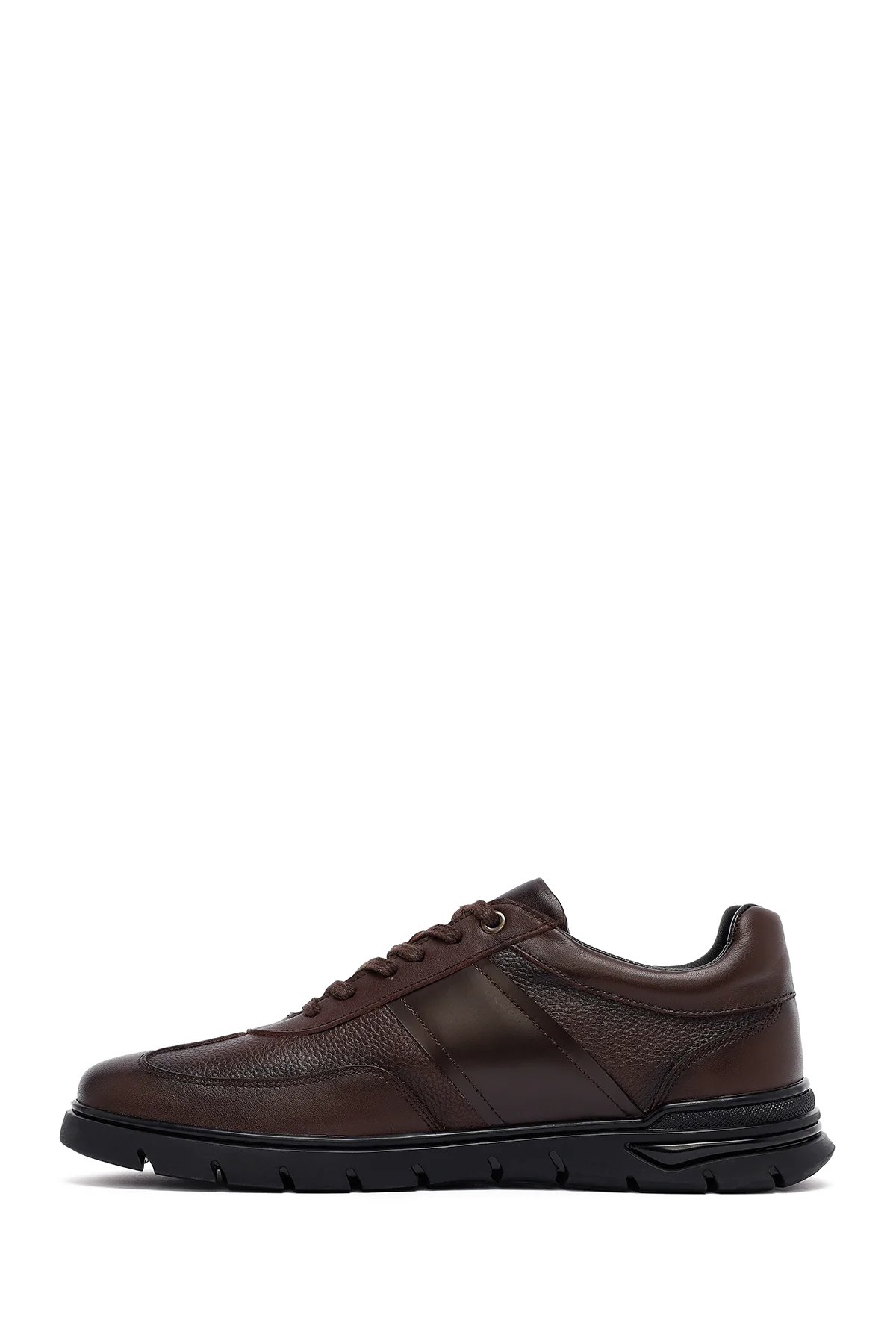 Erkek Kahverengi Bağcıklı Deri Casual Sneaker - Image 2