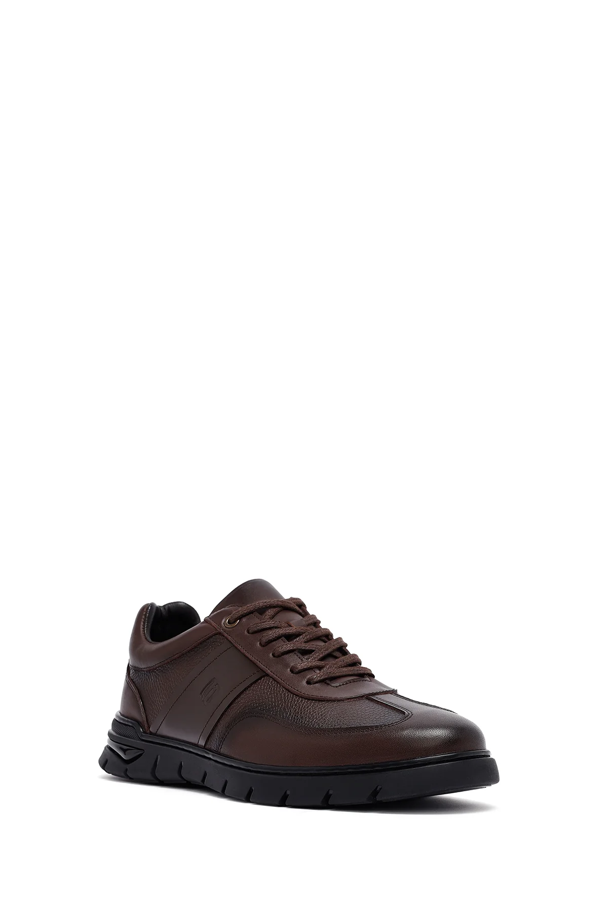 Erkek Kahverengi Bağcıklı Deri Casual Sneaker - Image 6