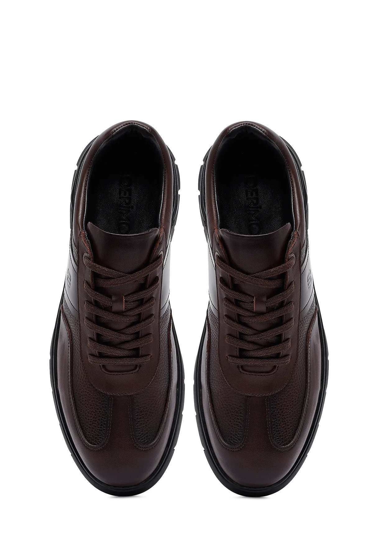 Erkek Kahverengi Bağcıklı Deri Casual Sneaker - Image 7