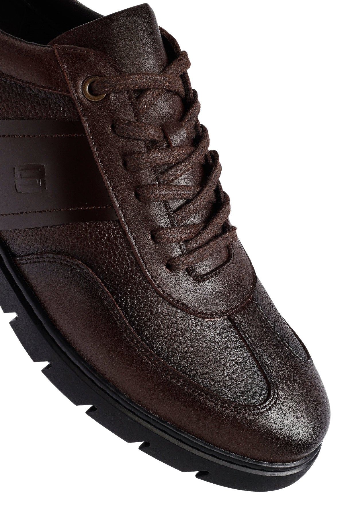 Erkek Kahverengi Bağcıklı Deri Casual Sneaker - Image 9