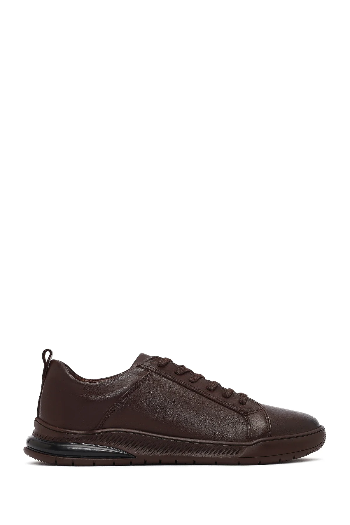 Erkek Kahverengi Bağcıklı Deri Casual Sneaker