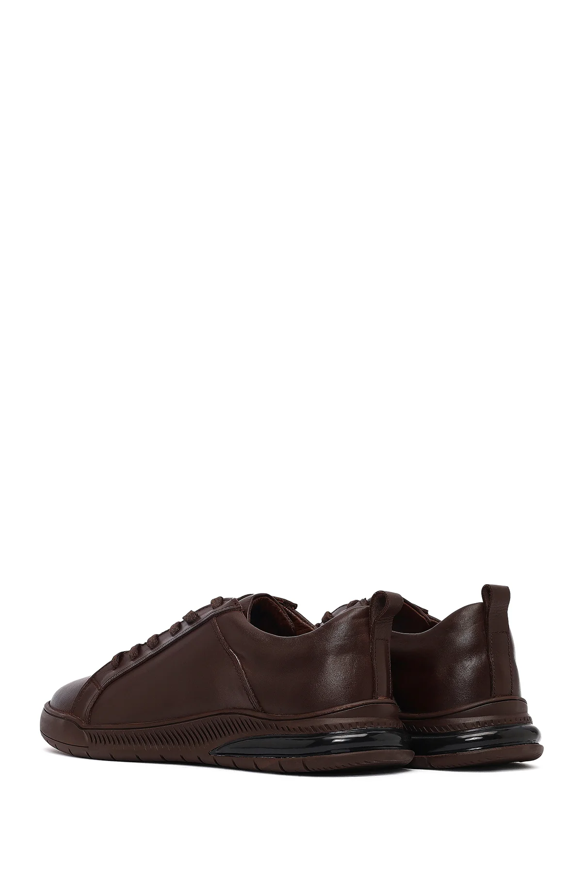 Erkek Kahverengi Bağcıklı Deri Casual Sneaker - Image 5
