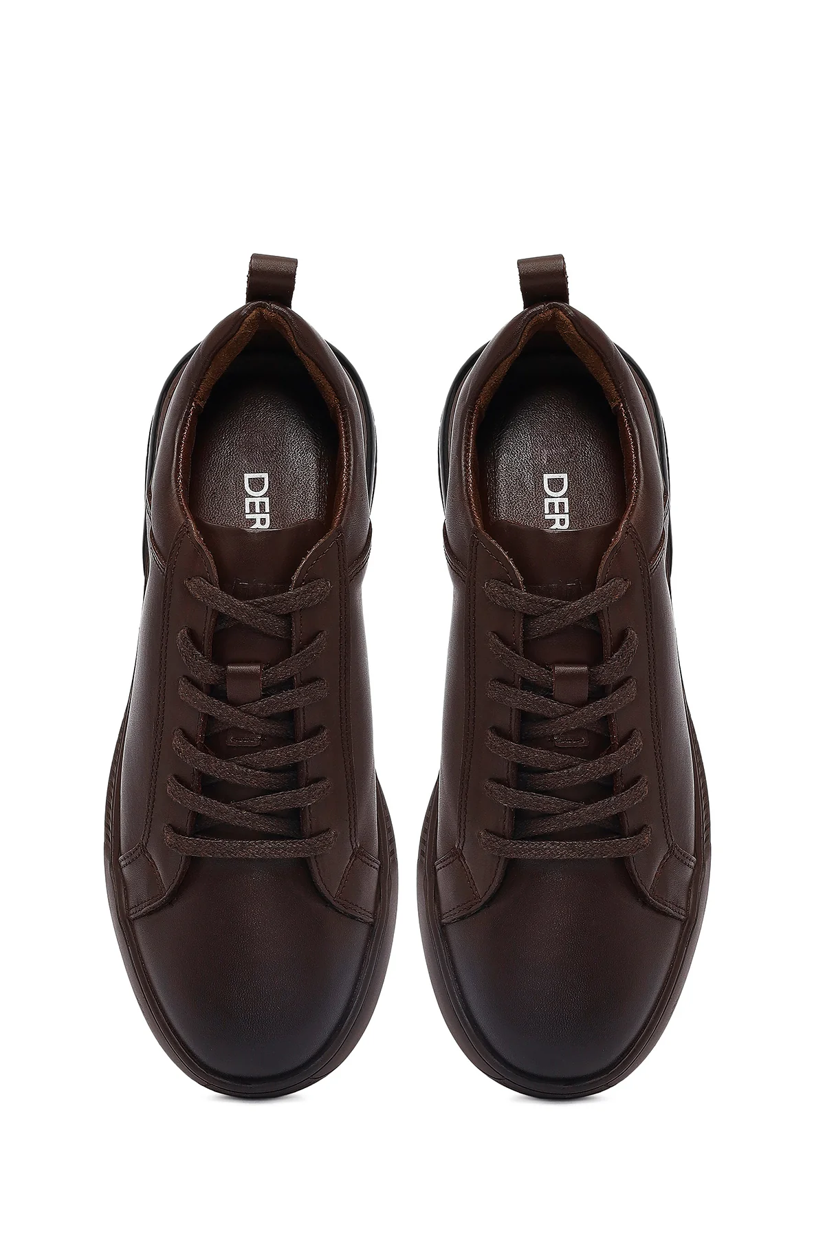 Erkek Kahverengi Bağcıklı Deri Casual Sneaker - Image 7