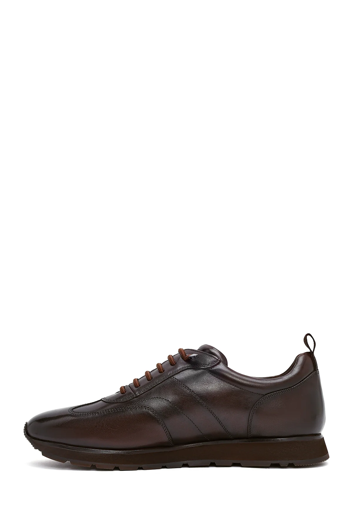 Erkek Kahverengi Bağcıklı Deri Casual Sneaker - Image 2