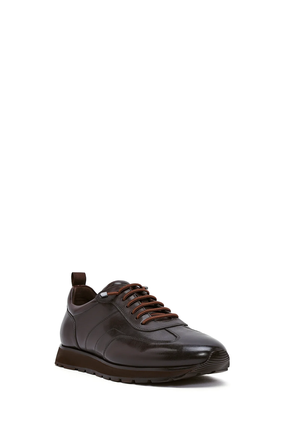 Erkek Kahverengi Bağcıklı Deri Casual Sneaker - Image 6