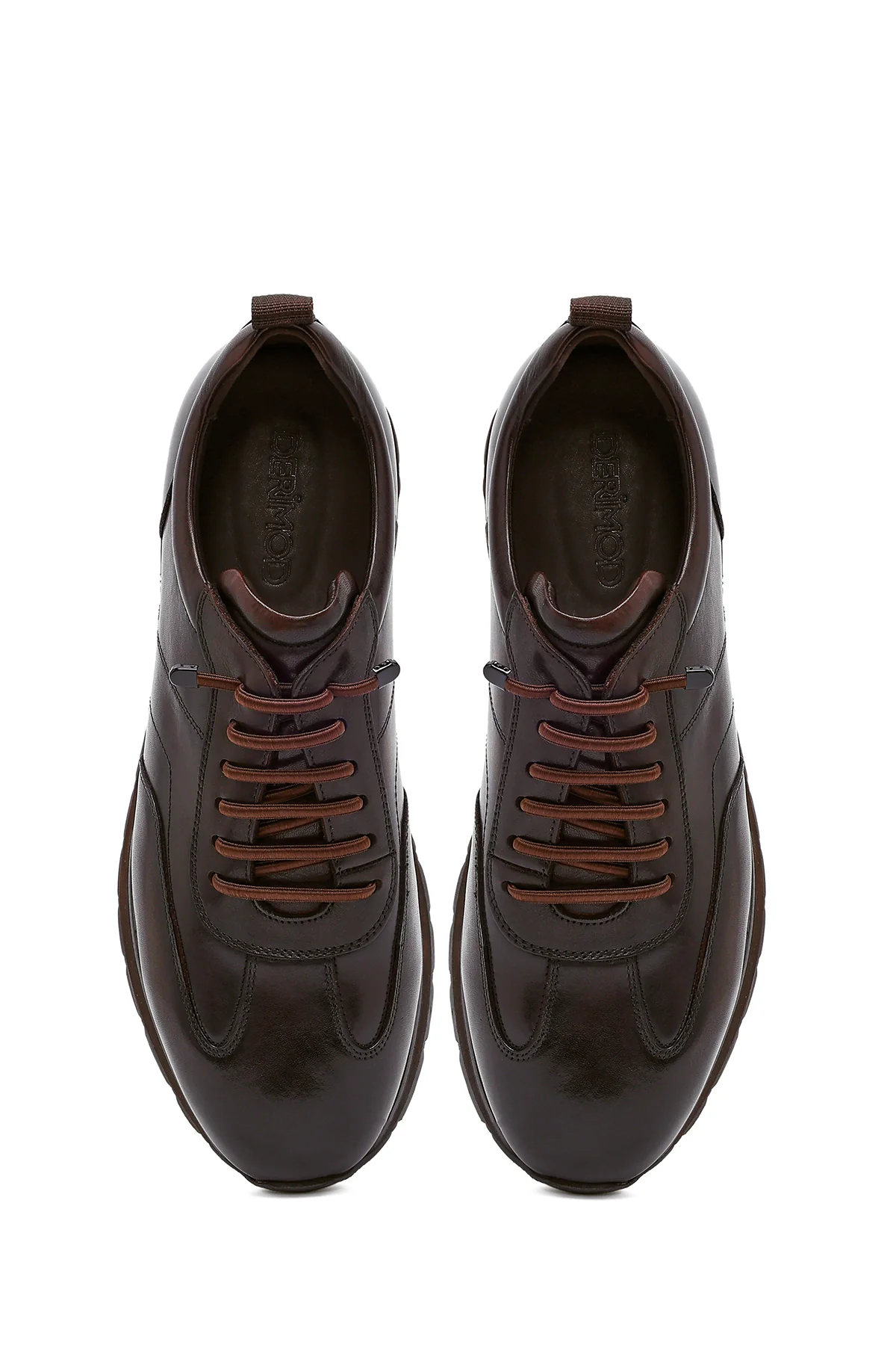 Erkek Kahverengi Bağcıklı Deri Casual Sneaker - Image 7