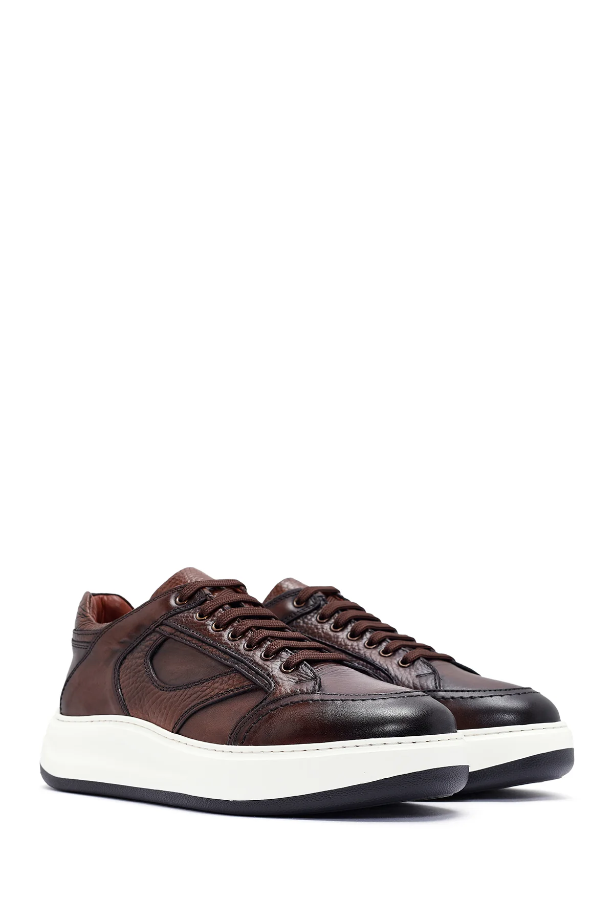 Erkek Kahverengi Bağcıklı Deri Sneaker - Image 3