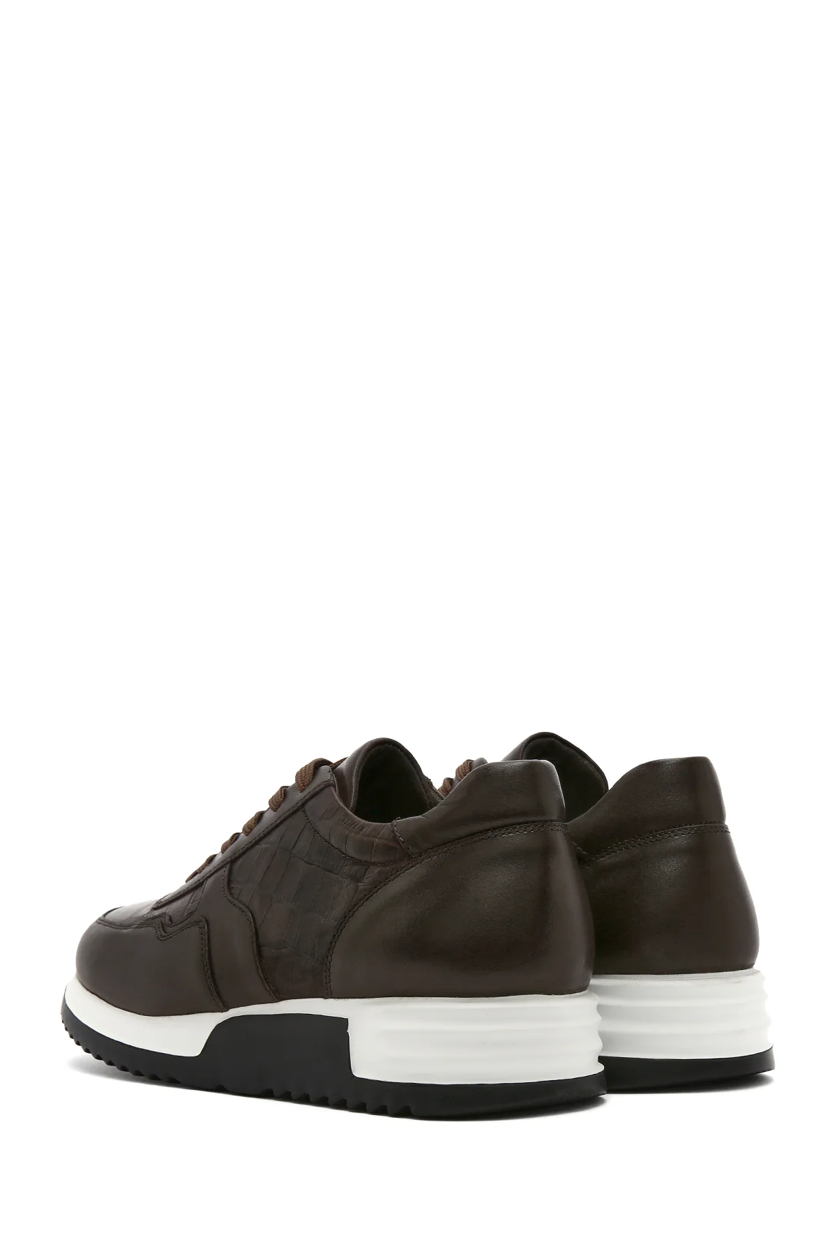Erkek Kahverengi Bağcıklı Deri Sneaker - Image 5