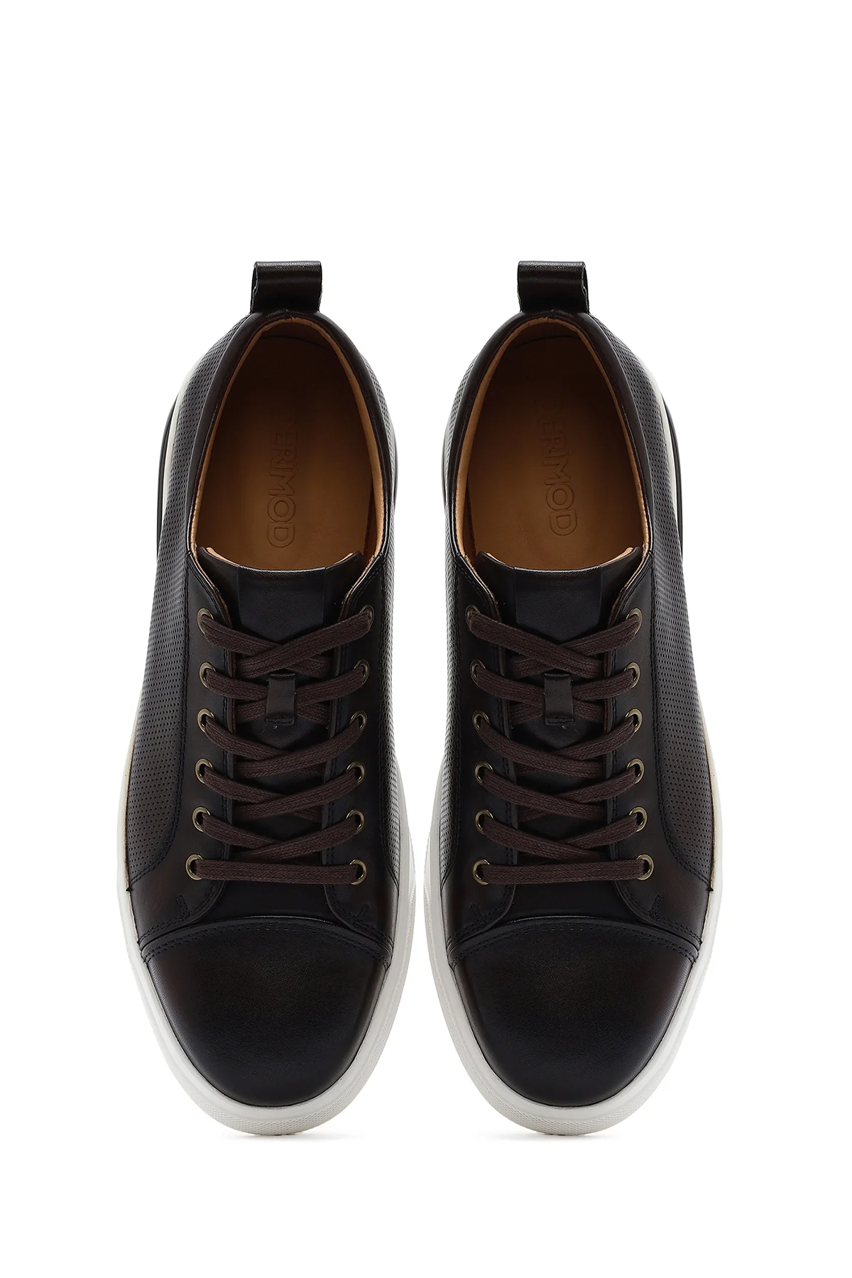 Erkek Kahverengi Bağcıklı Deri Sneaker - Image 7