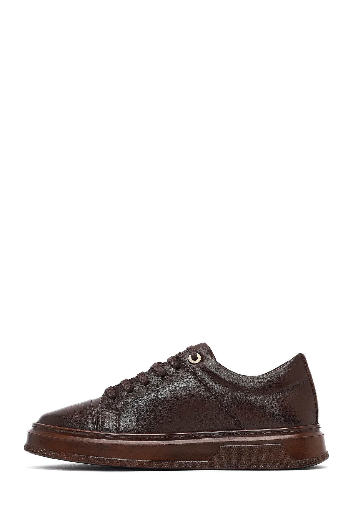 Erkek Kahverengi Bağcıklı Deri Sneaker - Image 2