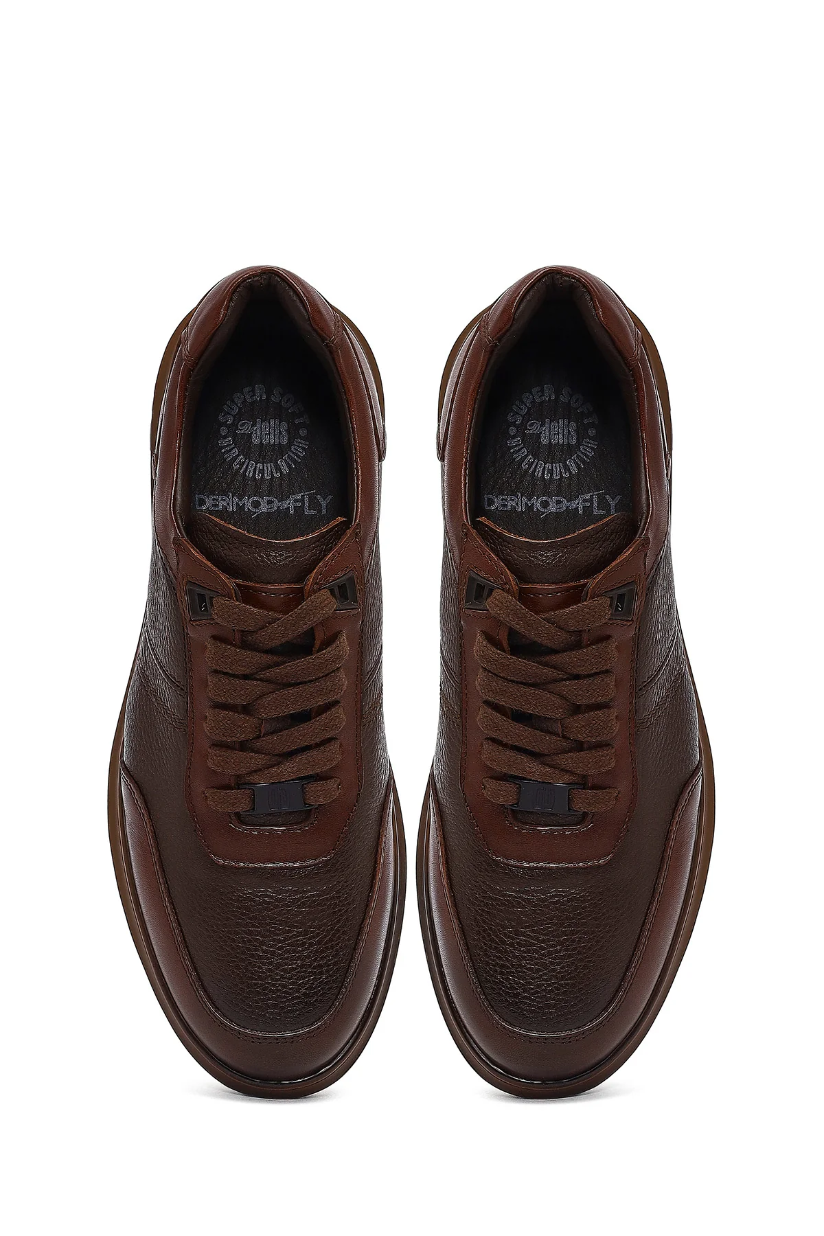 Erkek Kahverengi Bağcıklı Deri Sneaker - Image 7